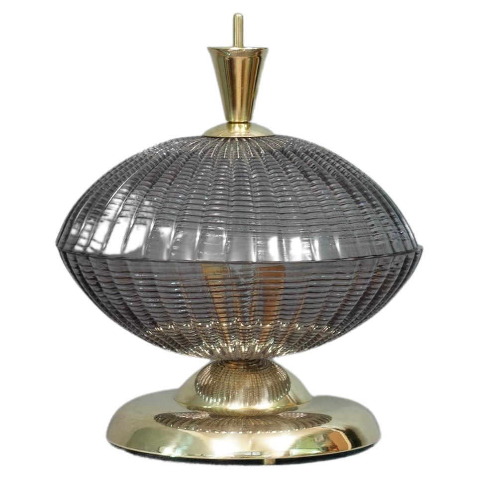 Murano Round Art Glass Smoked Color Mid-century Table Lamps, 1980