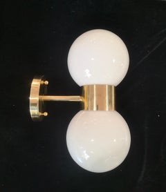 Murano Round Art White Glass and Brass MidCentury Wall Light and Sconces, 2000