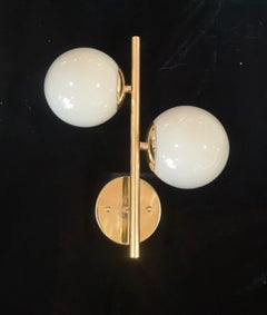 Murano Round Art White Glass and Brass MidCentury Wall Light and Sconces, 2000