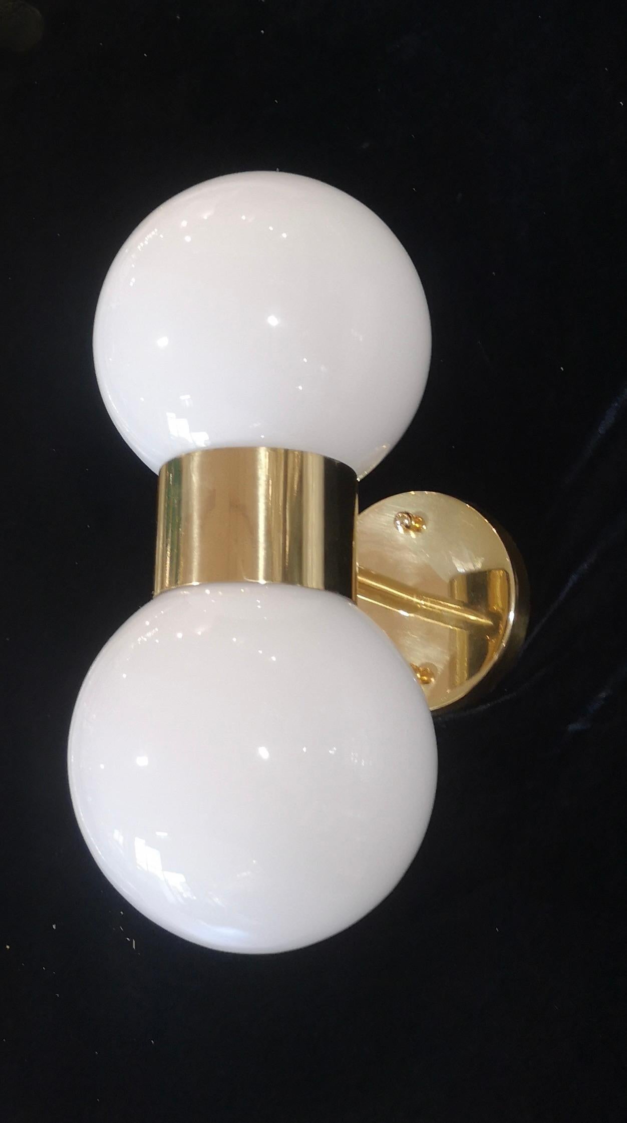 Mid-Century Modern Murano Round Art White Glass and Brass MidCentury Wall Light, 2000 For Sale