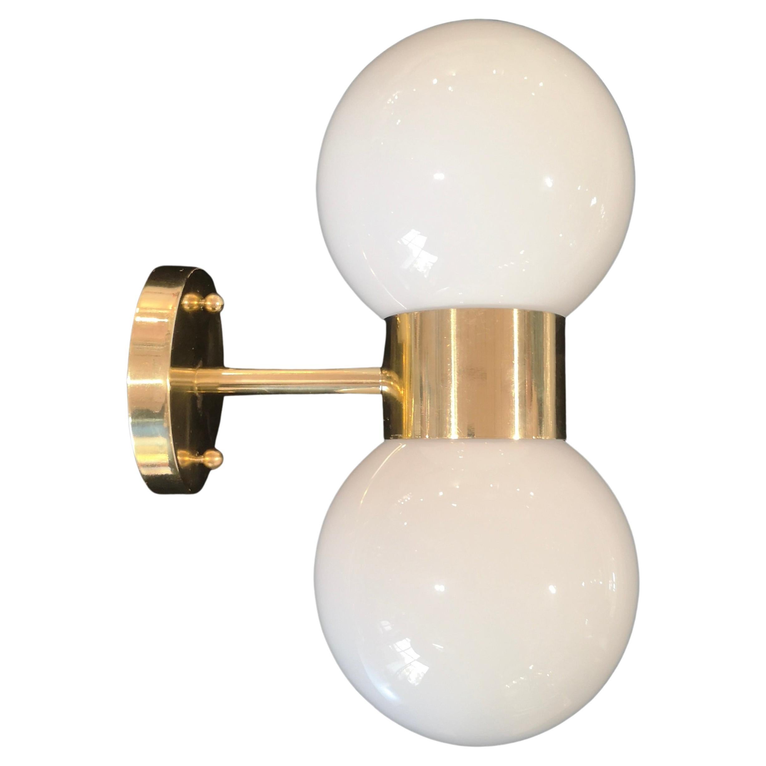 Murano Round Art White Glass and Brass MidCentury Wall Light, 2000 For Sale
