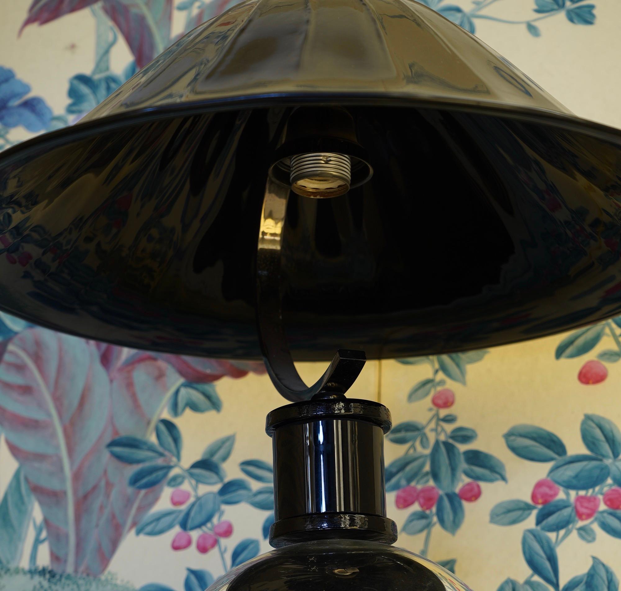 Mid-20th Century Murano Round Black Glass Table Lamps, 1950 For Sale