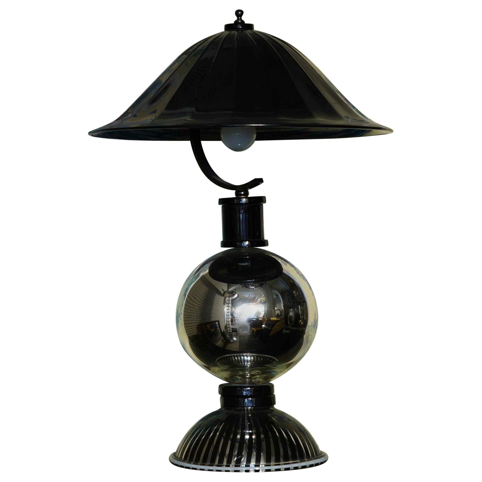 Murano Round Black Glass Table Lamps, 1950
