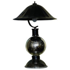 Retro Murano Round Black Glass Table Lamps, 1950