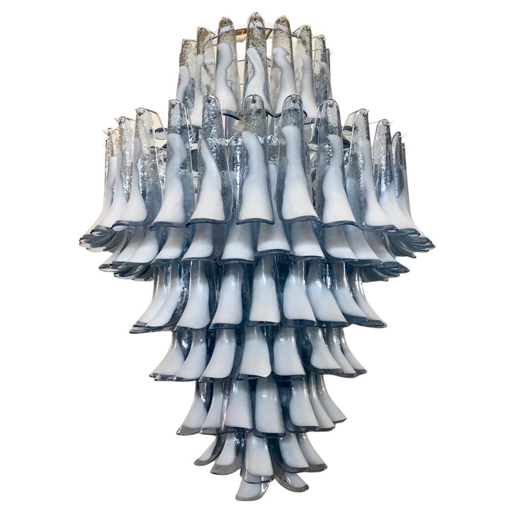 Murano Round Blu Sky / White Color Mid-Century Chandelier, 2000 For Sale