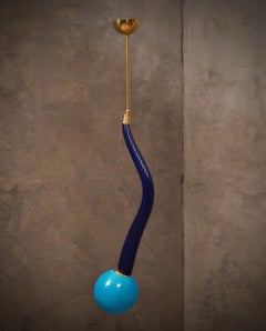 Murano Round Blue Glass and Brass Lantern Chandelier and Pendant, 1960