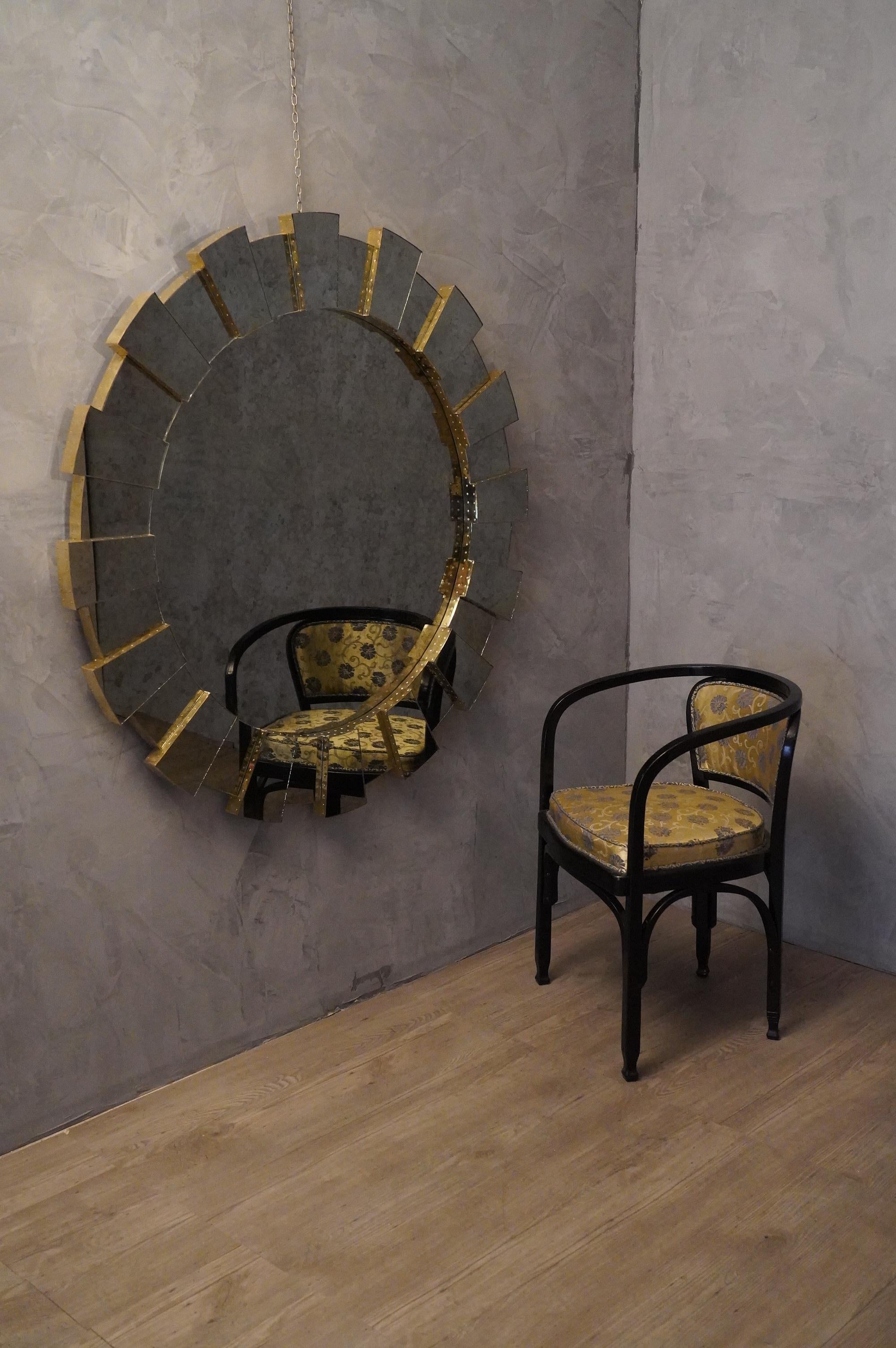 Mid-Century Modern Murano Round Brass Italian Mid-Century Wall Mirror, 1950