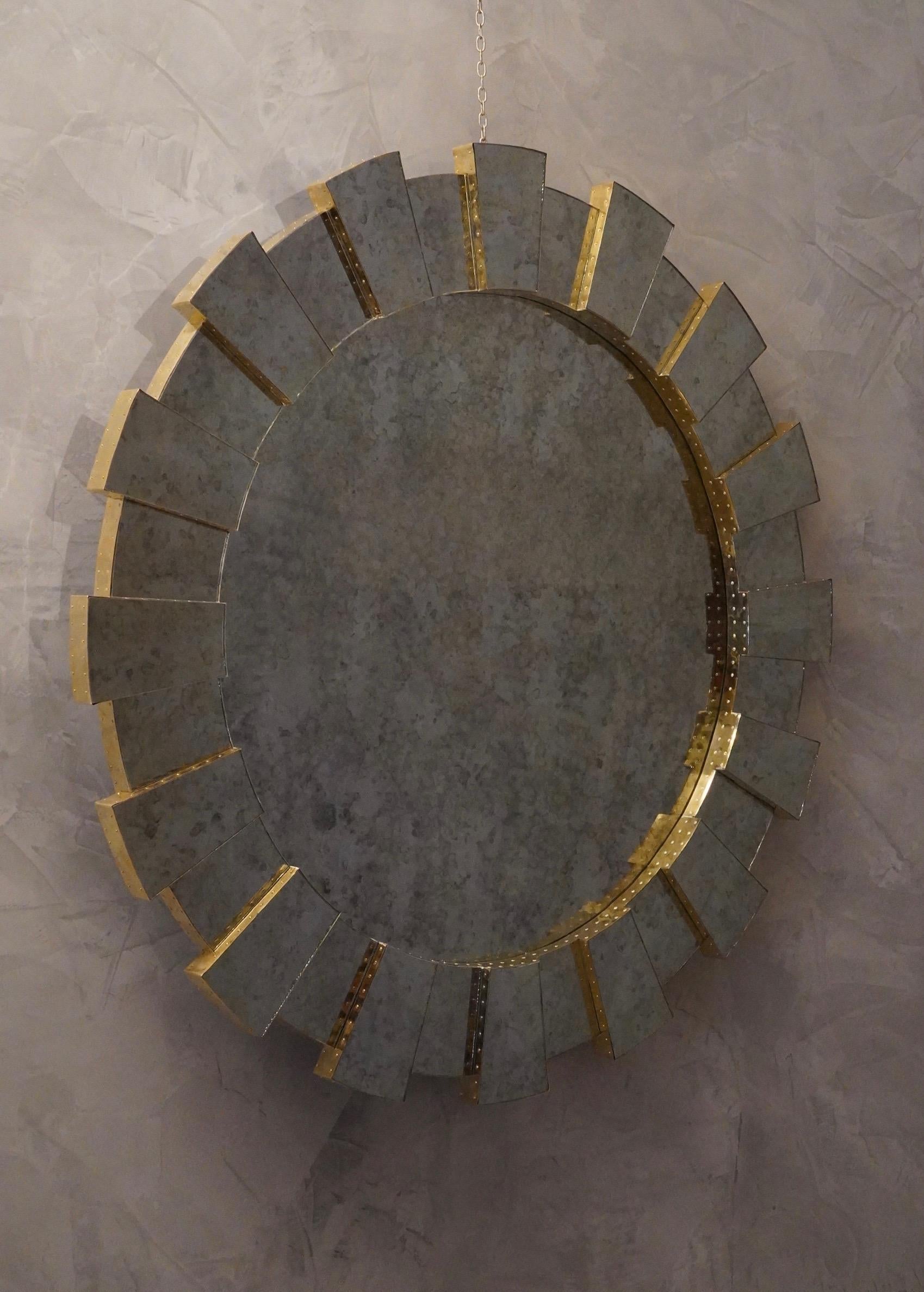 Murano Round Brass Italian Mid-Century Wall Mirror, 1950 2