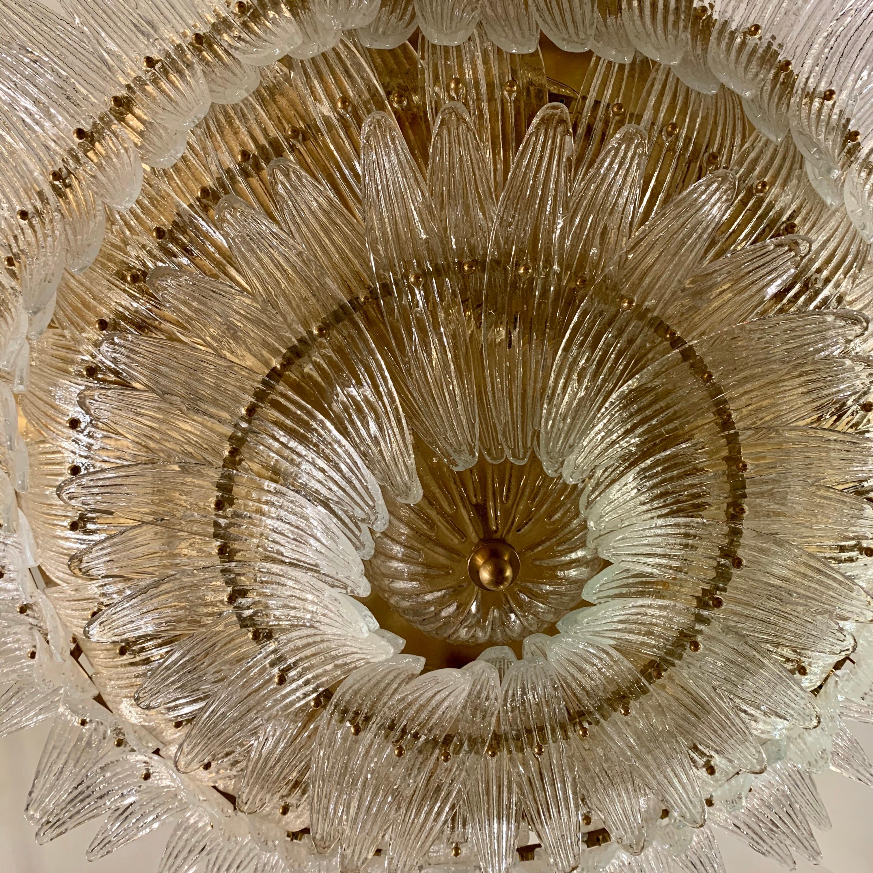Murano Round Chandelier with Clear Glass Leaves, Brass Structure, 1950s 10