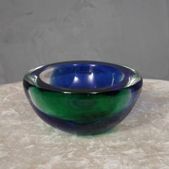 Murano Round Emerald Green and Blue Glass Ashtray, 1960