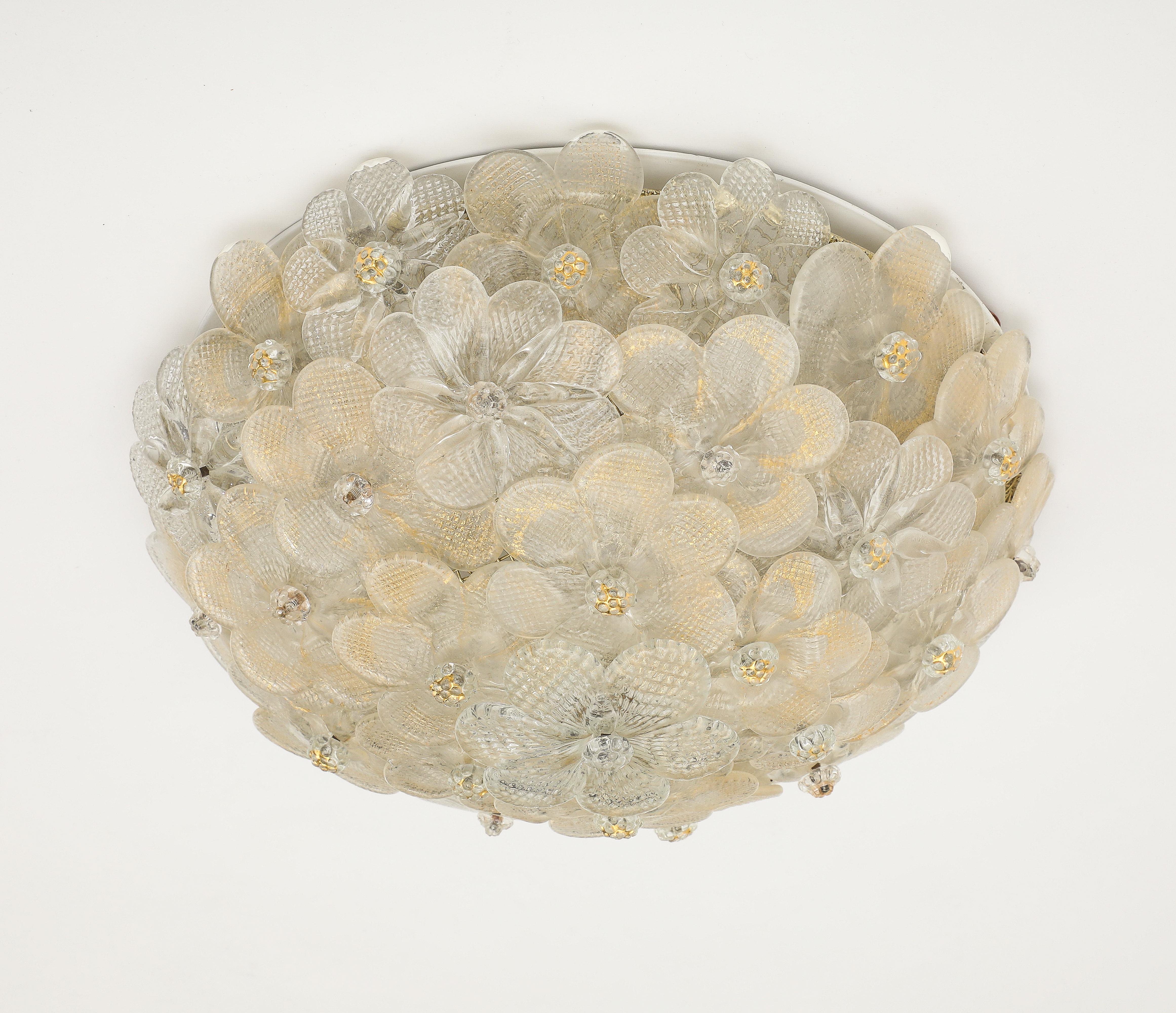 Murano Round Floral Glass Flush Mount Light, Italian 1970s For Sale 4