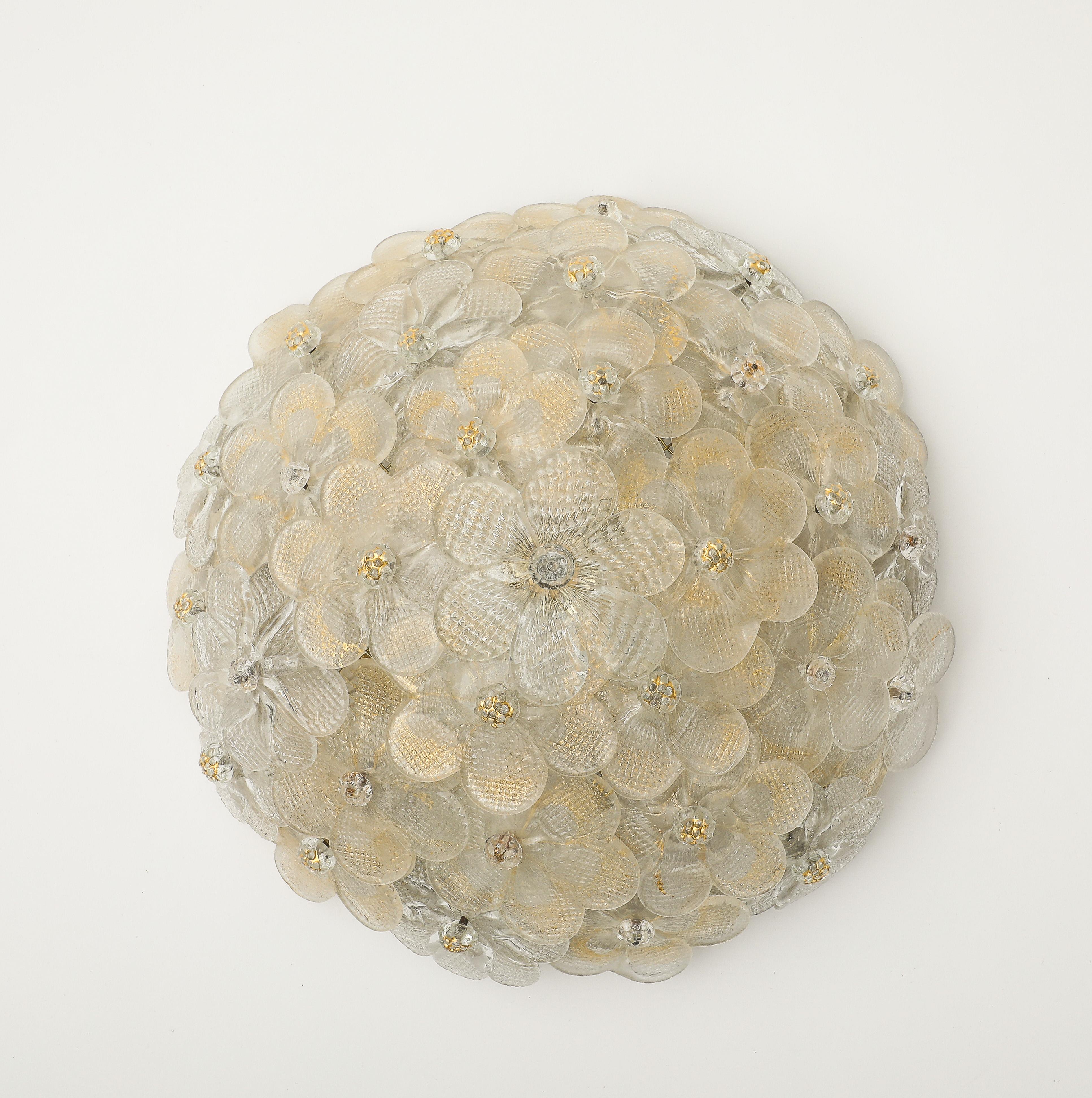 Murano Round Floral Glass Flush Mount Light, Italian 1970s For Sale 5