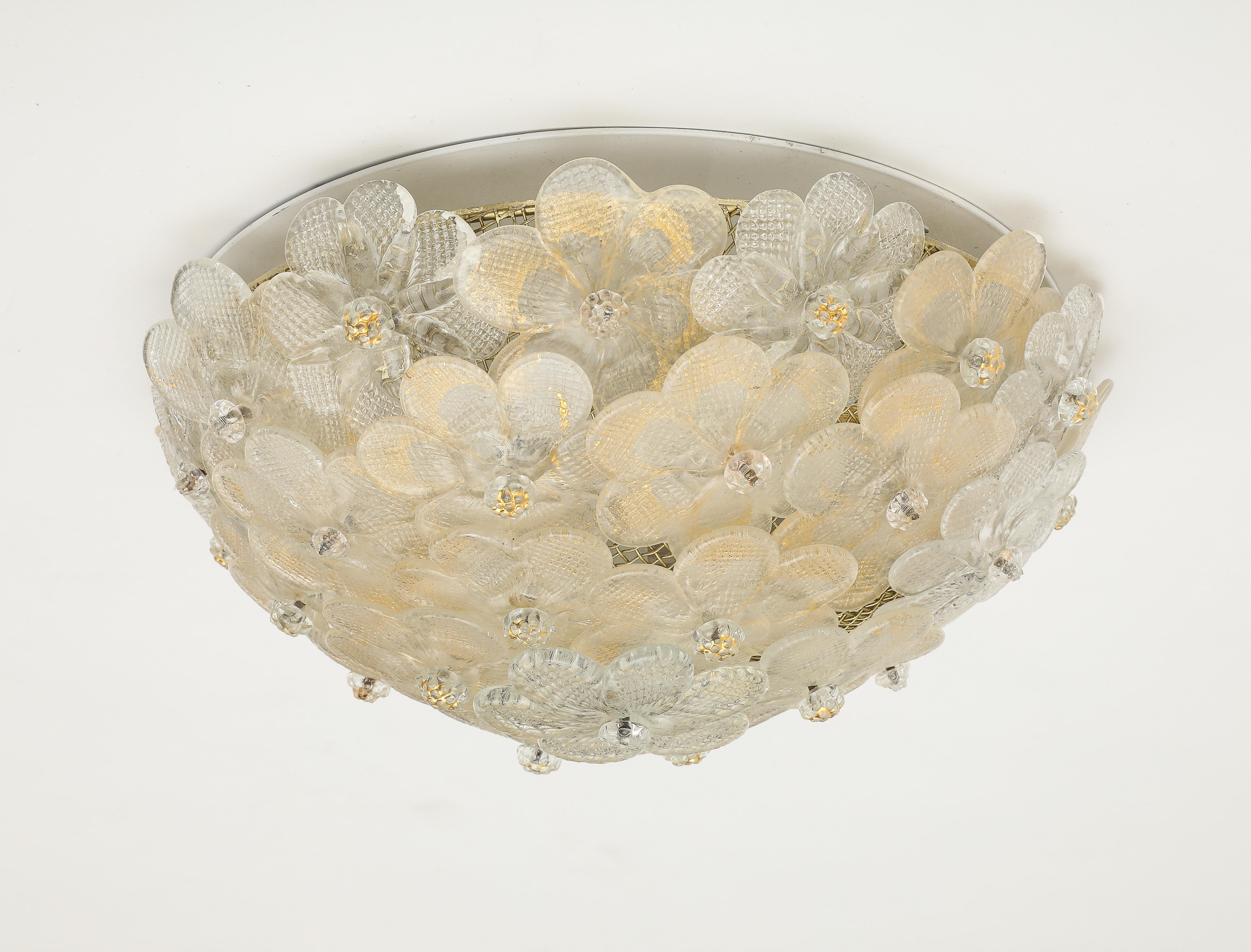 Murano Round Floral Glass Flush Mount Light, Italian 1970s For Sale 7