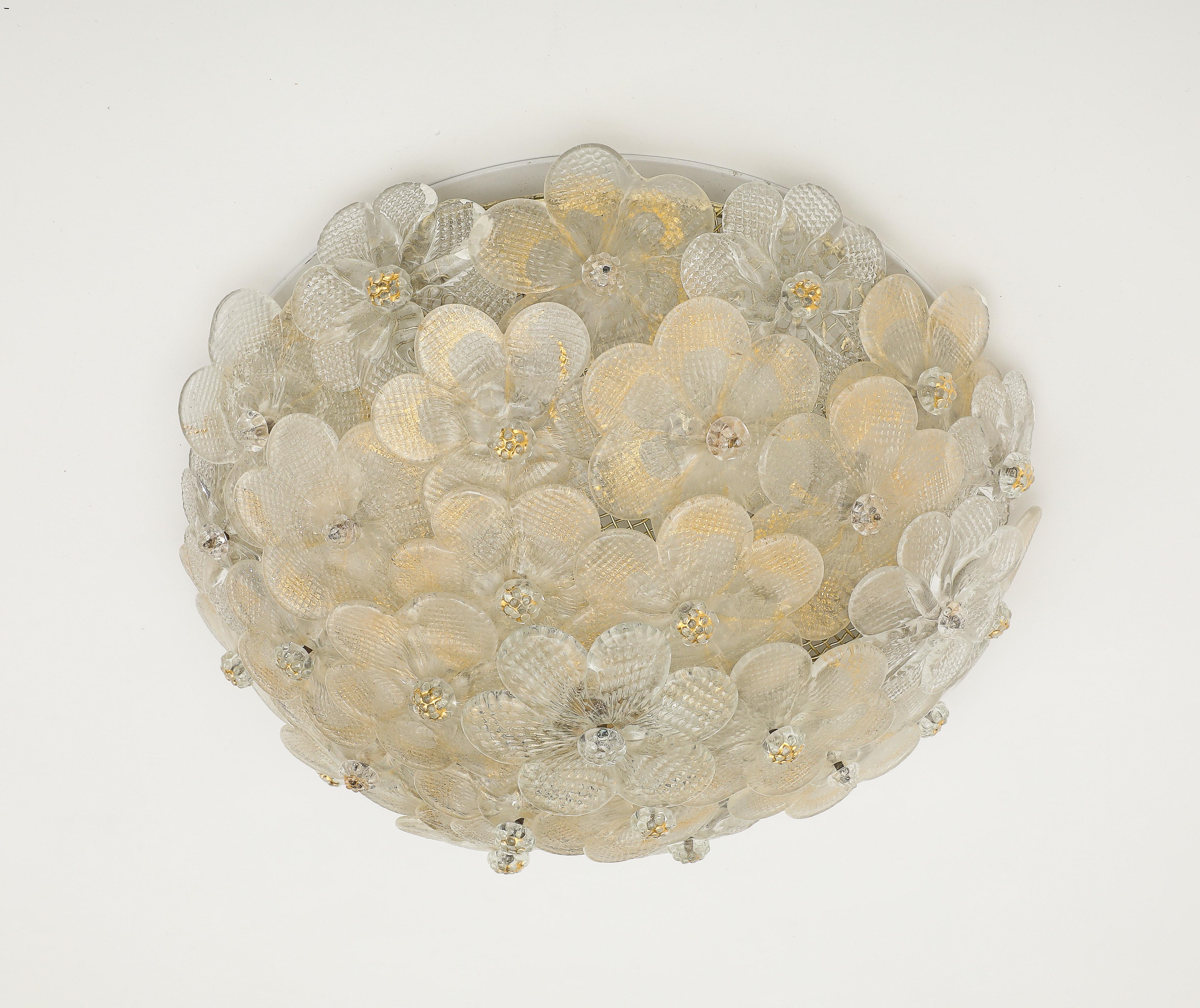 Murano Round Floral Glass Flush Mount Light, Italian 1970s For Sale 8