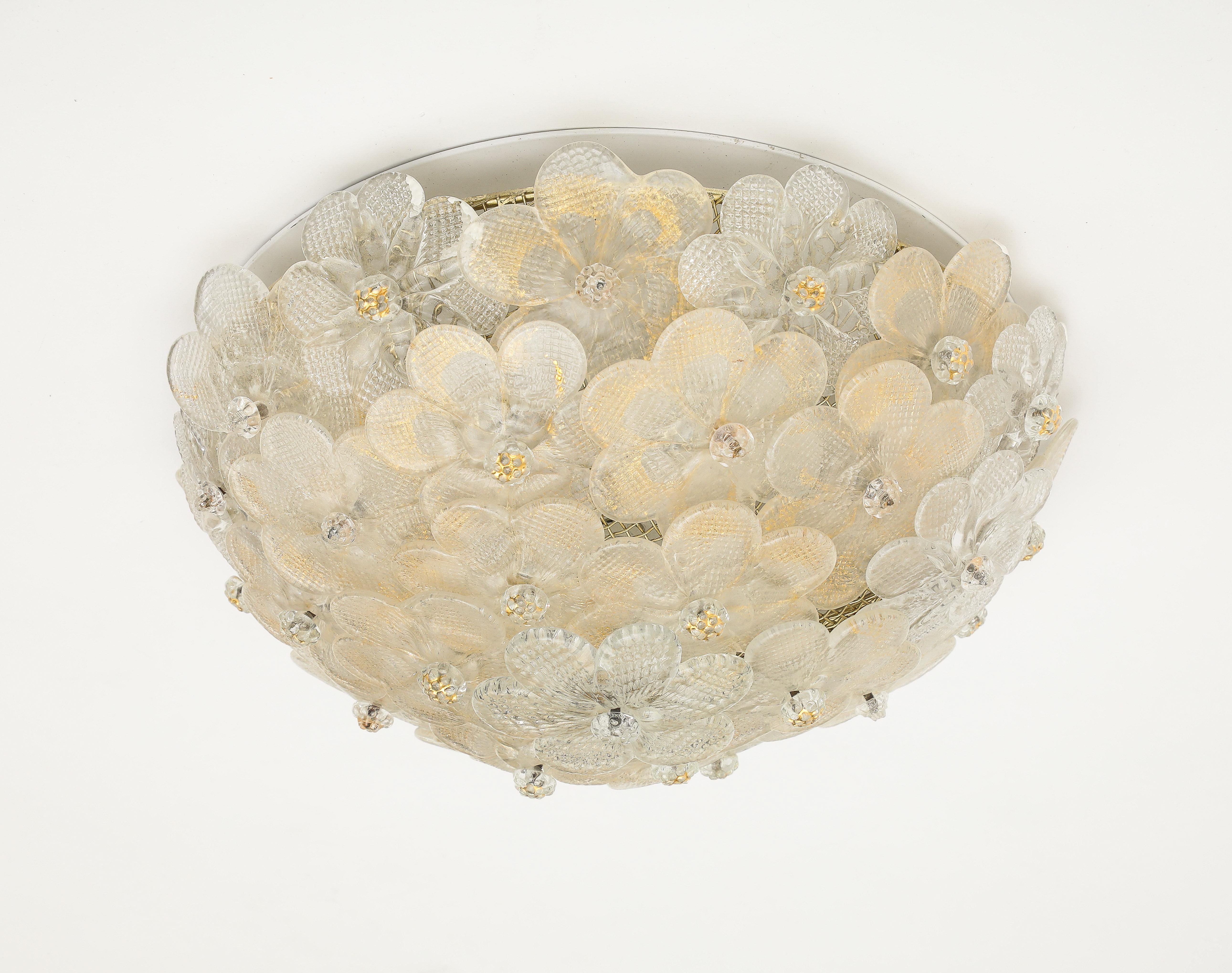 Murano Round Floral Glass Flush Mount Light, Italian 1970s For Sale 9