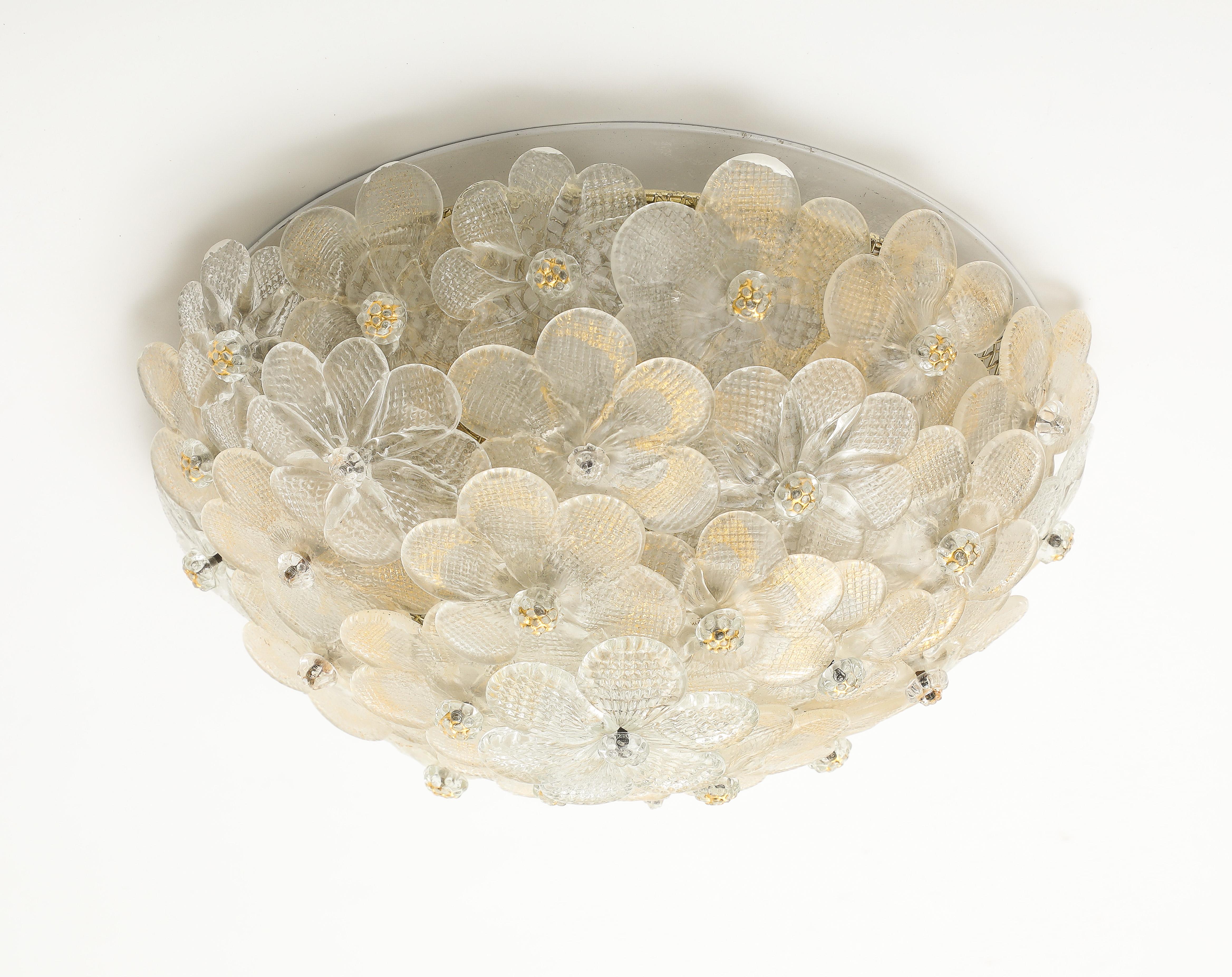 19th Century Murano Round Floral Glass Flush Mount Light, Italian 1970s For Sale