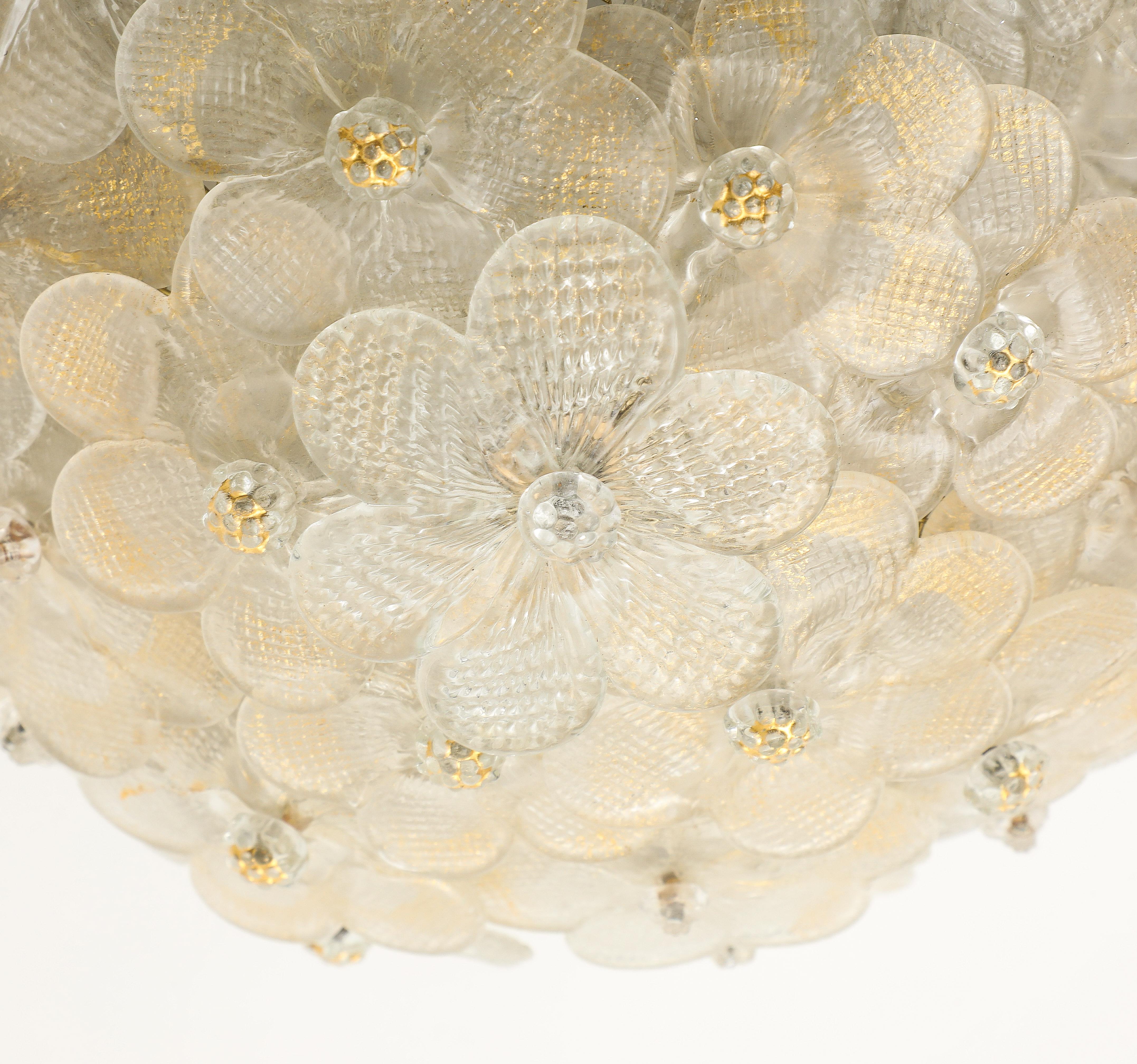 Murano Round Floral Glass Flush Mount Light, Italian 1970s For Sale 1