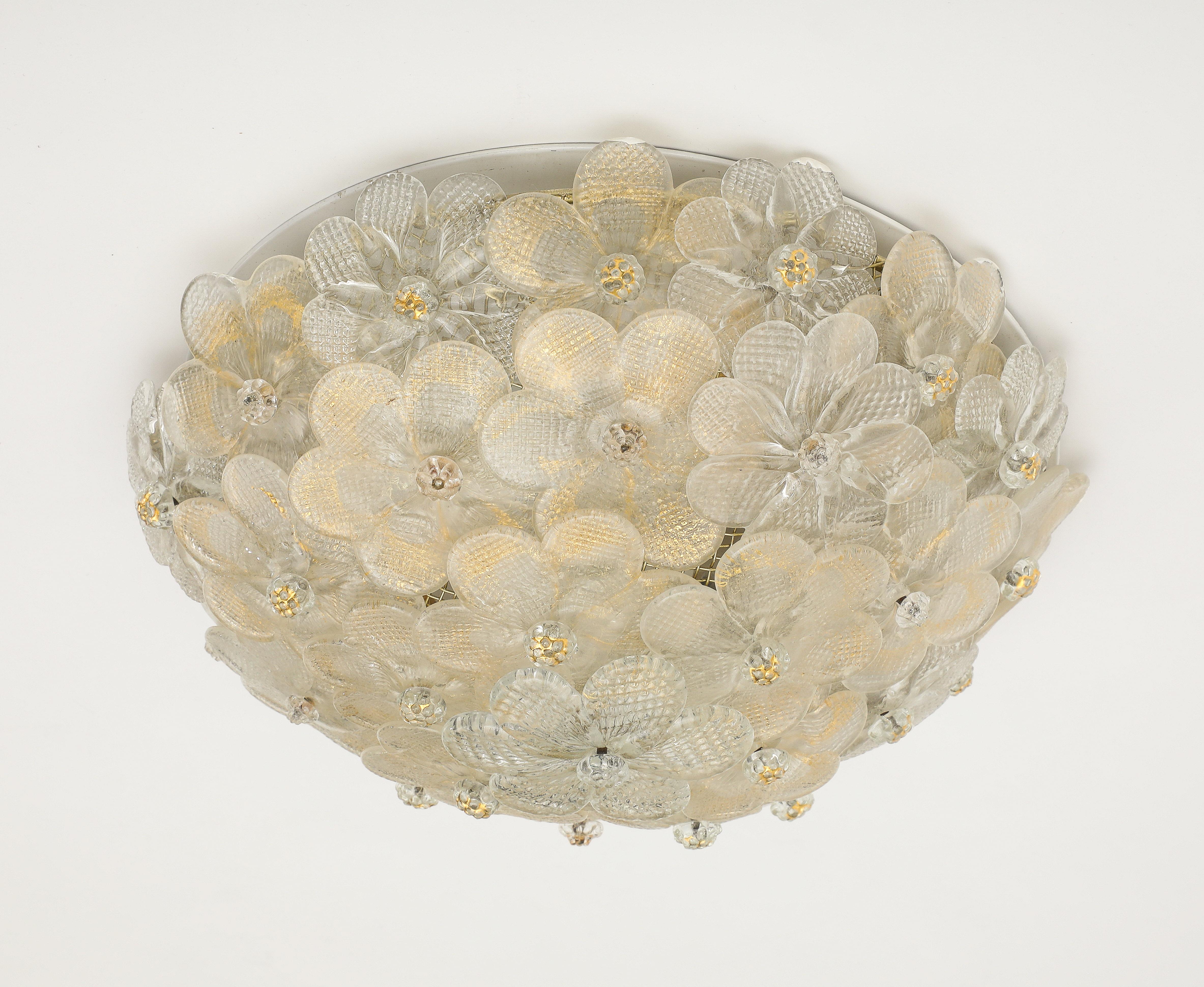 Murano Round Floral Glass Flush Mount Light, Italian 1970s For Sale 3