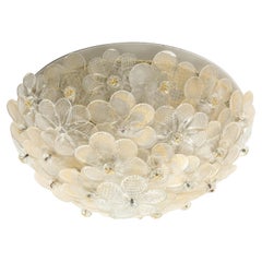 Antique Murano Round Floral Glass Flush Mount Light, Italian 1970s