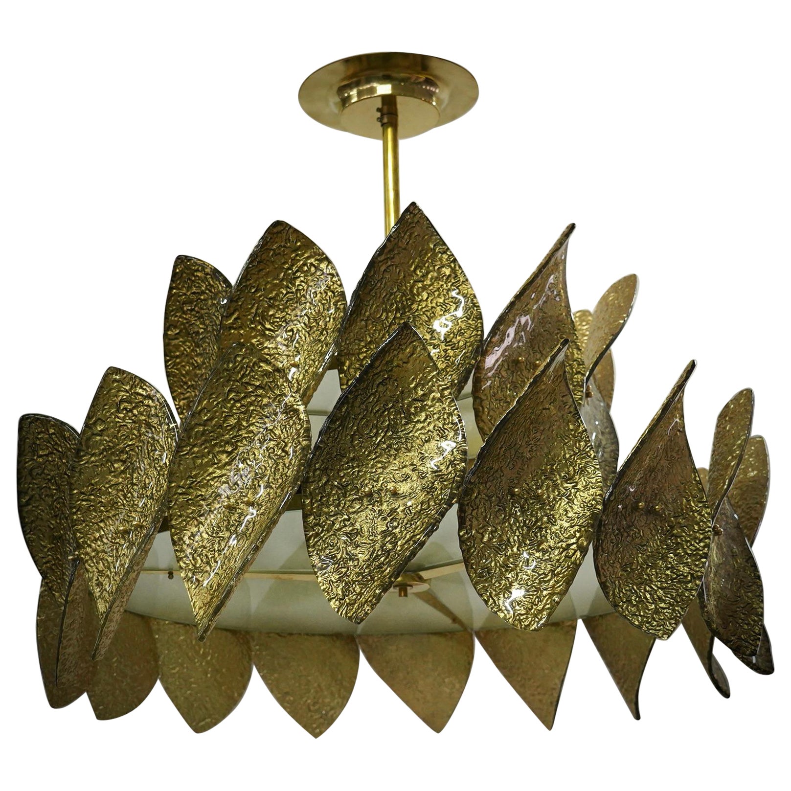 Lampadario e pendente del Medioevo in vetro artistico dorato e ottone di Murano, 2000