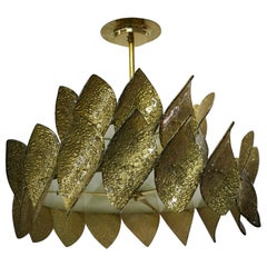 Lampadario e pendente del Medioevo in vetro artistico dorato e ottone di Murano, 2000