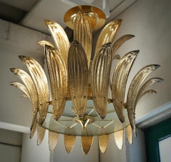 Murano Round Gold Art Glass and Brass Midcentury Chandelier and Pendant, 2020