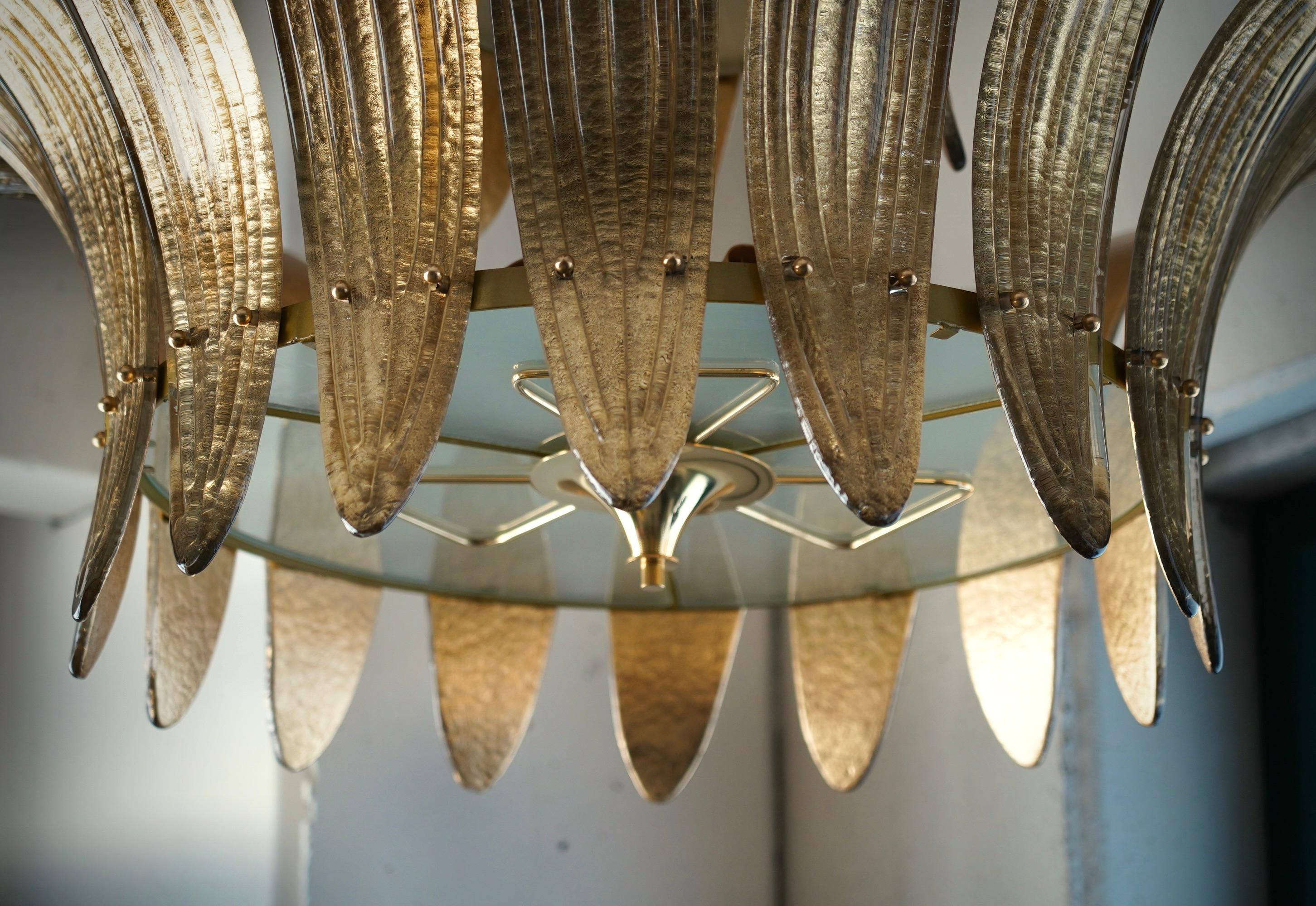 Murano-Kronleuchter und Hängeleuchte aus rundem Gold-Kunstglas und Messing aus der Mitte des Jahrhunderts, 2020 im Angebot 1