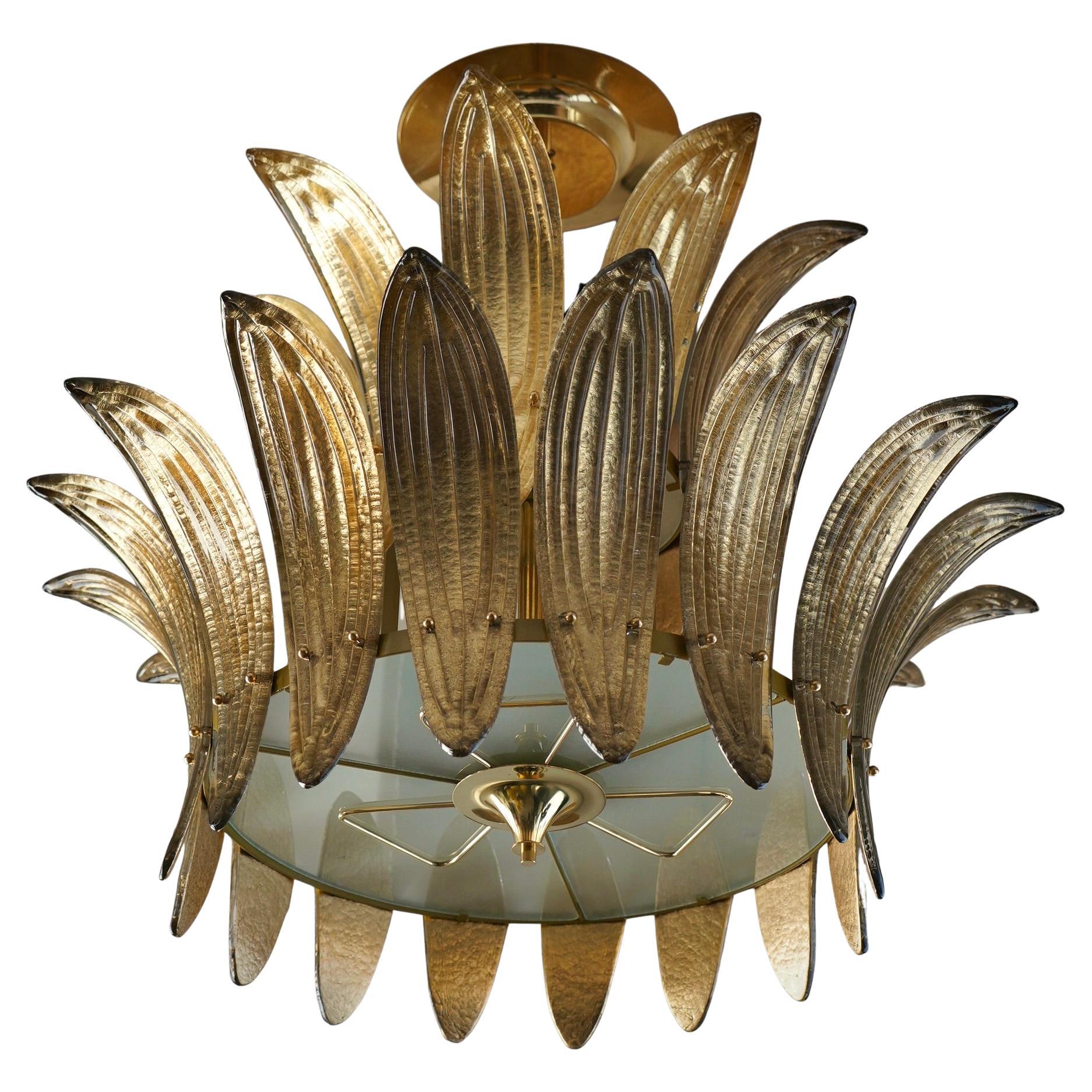 Murano-Kronleuchter und Hängeleuchte aus rundem Gold-Kunstglas und Messing aus der Mitte des Jahrhunderts, 2020