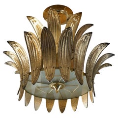 Murano-Kronleuchter und Hängeleuchte aus rundem Gold-Kunstglas und Messing aus der Mitte des Jahrhunderts, 2020