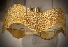 Murano Round Gold Art Glass and Chrome Chandeliers and Pendant, 2000