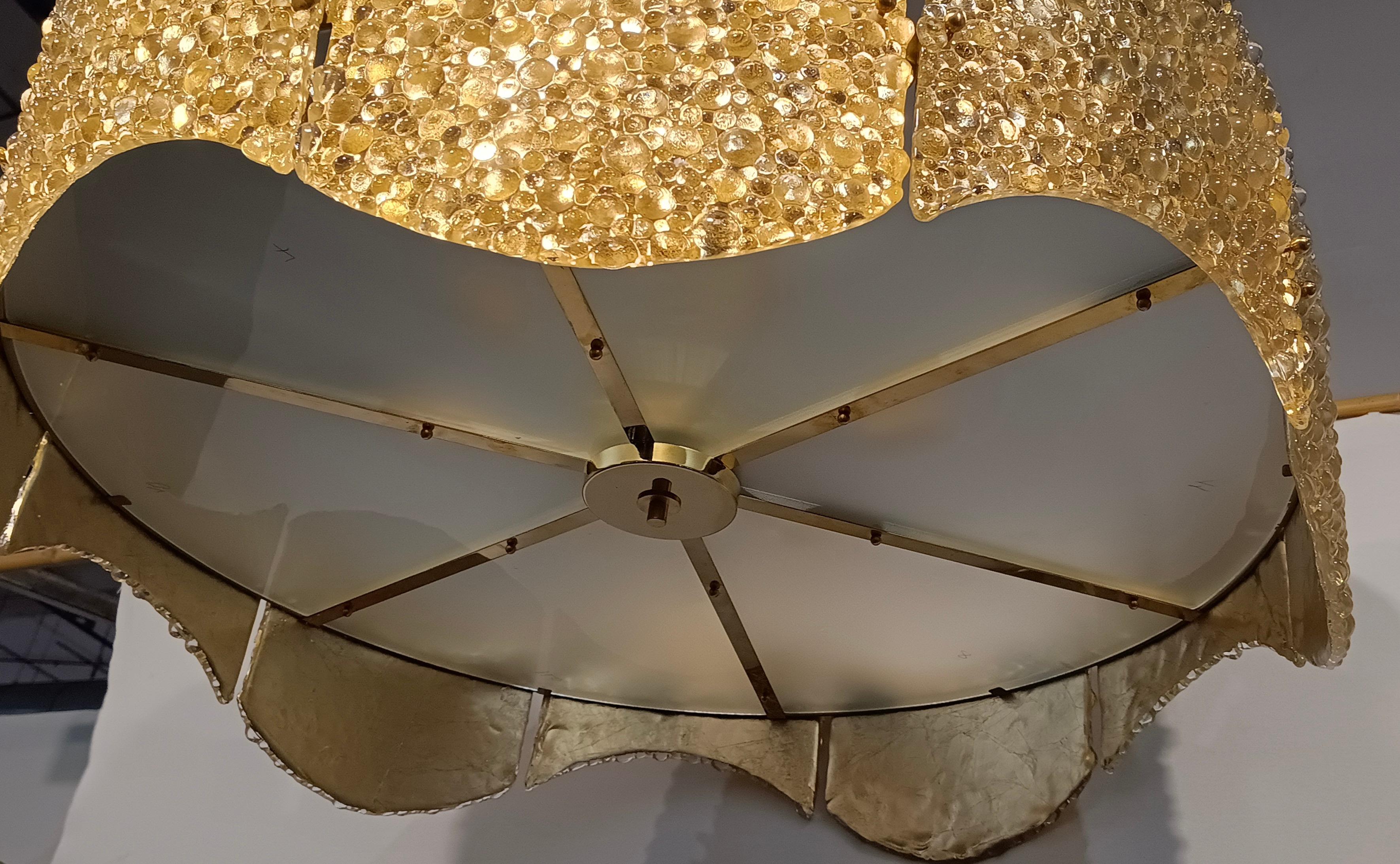 Italian Murano Round Gold Art Glass and Chrome Chandeliers and Pendant, 2000 For Sale