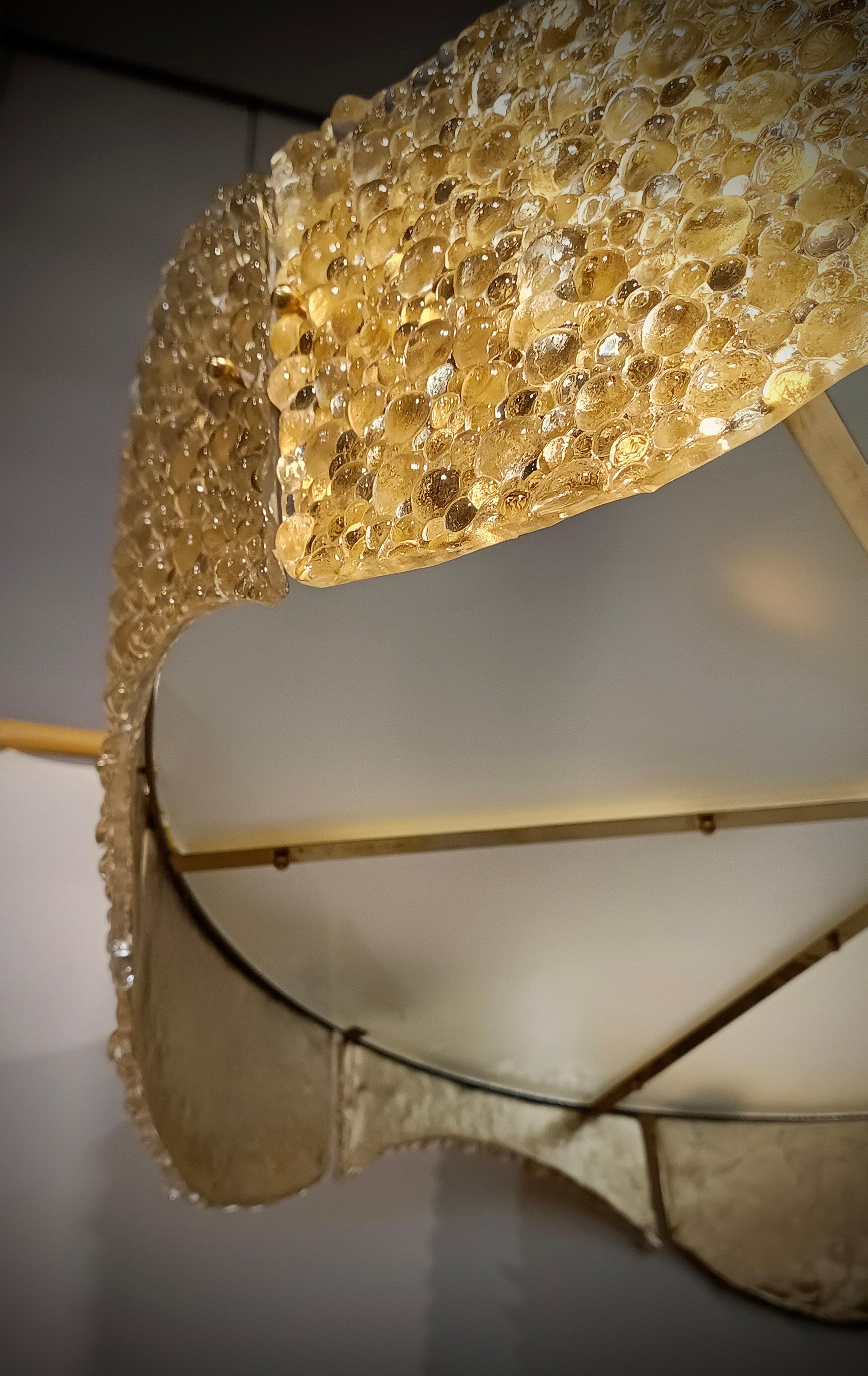 Contemporary Murano Round Gold Art Glass and Chrome Chandeliers and Pendant, 2000 For Sale