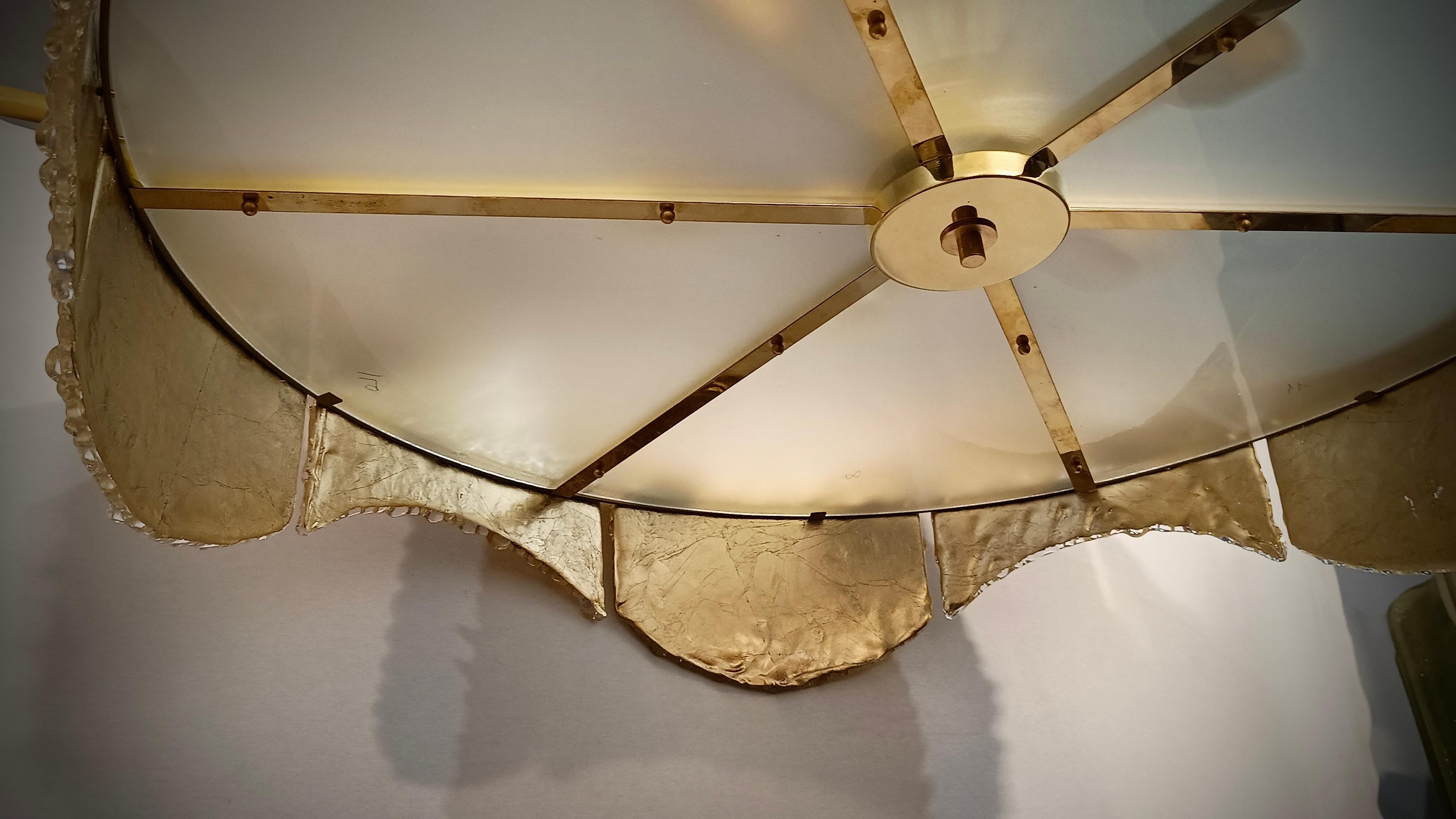 Brass Murano Round Gold Art Glass and Chrome Chandeliers and Pendant, 2000 For Sale