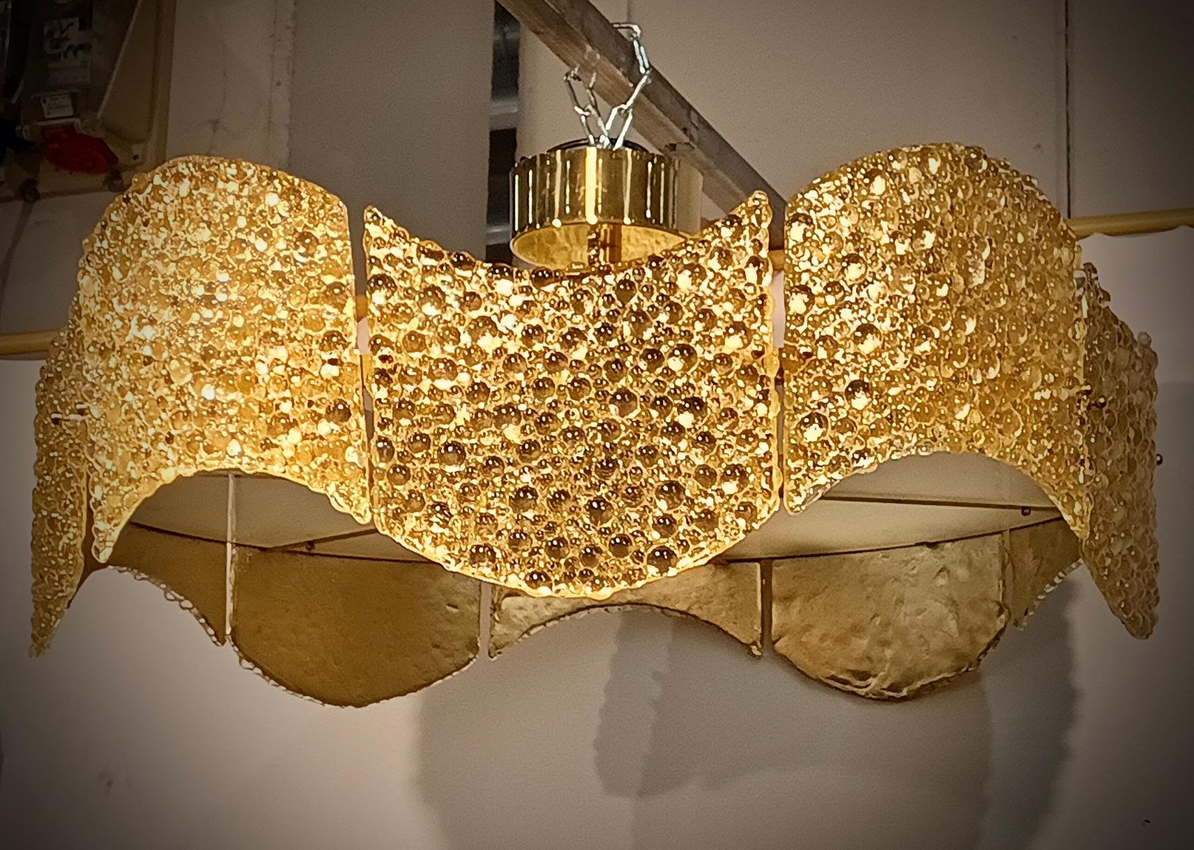 Murano Round Gold Art Glass and Chrome Chandeliers and Pendant, 2000 For Sale 1