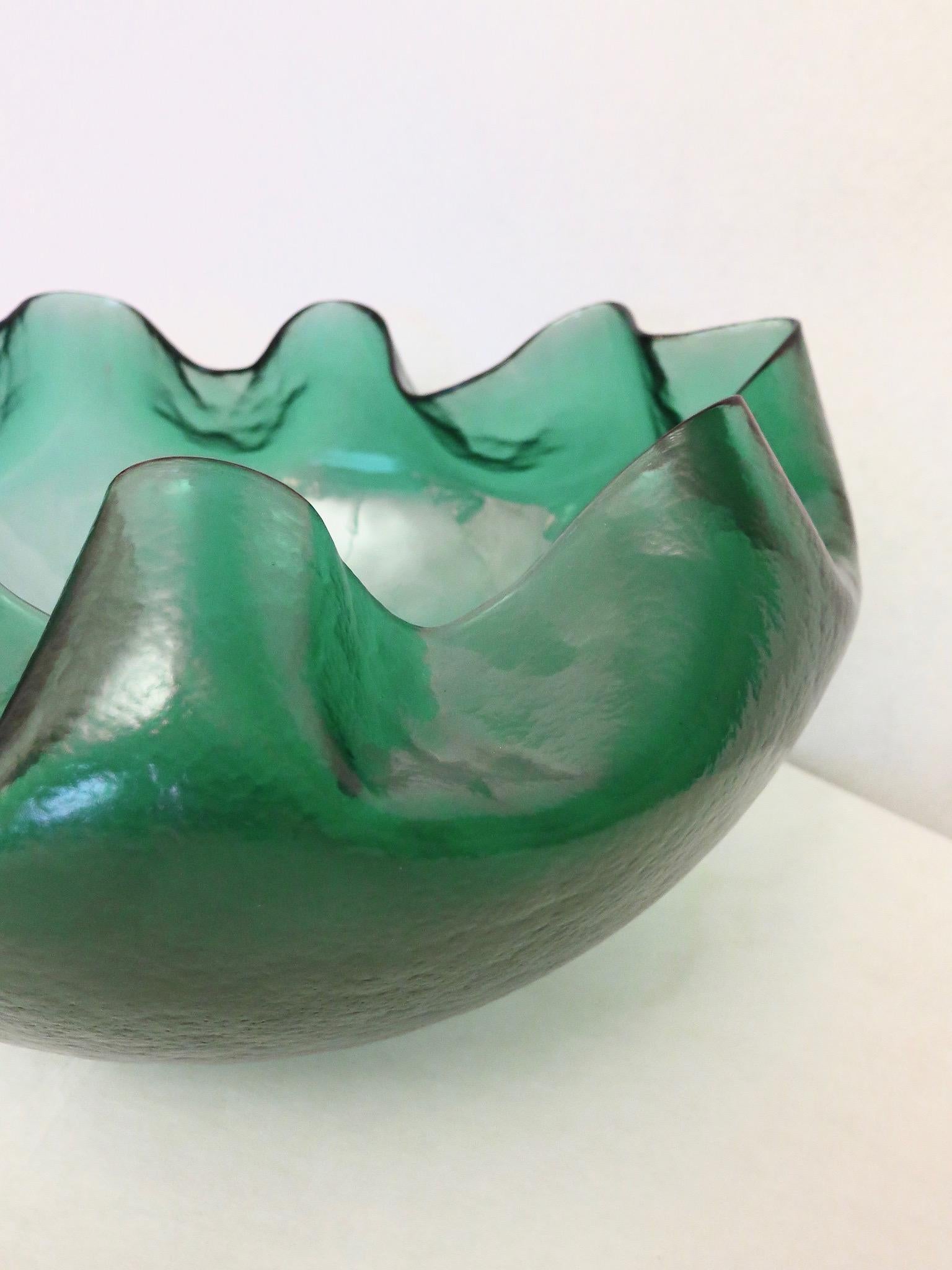 Murano Round Green Art Glass and Blown Glass Italian Vase, 1980 5