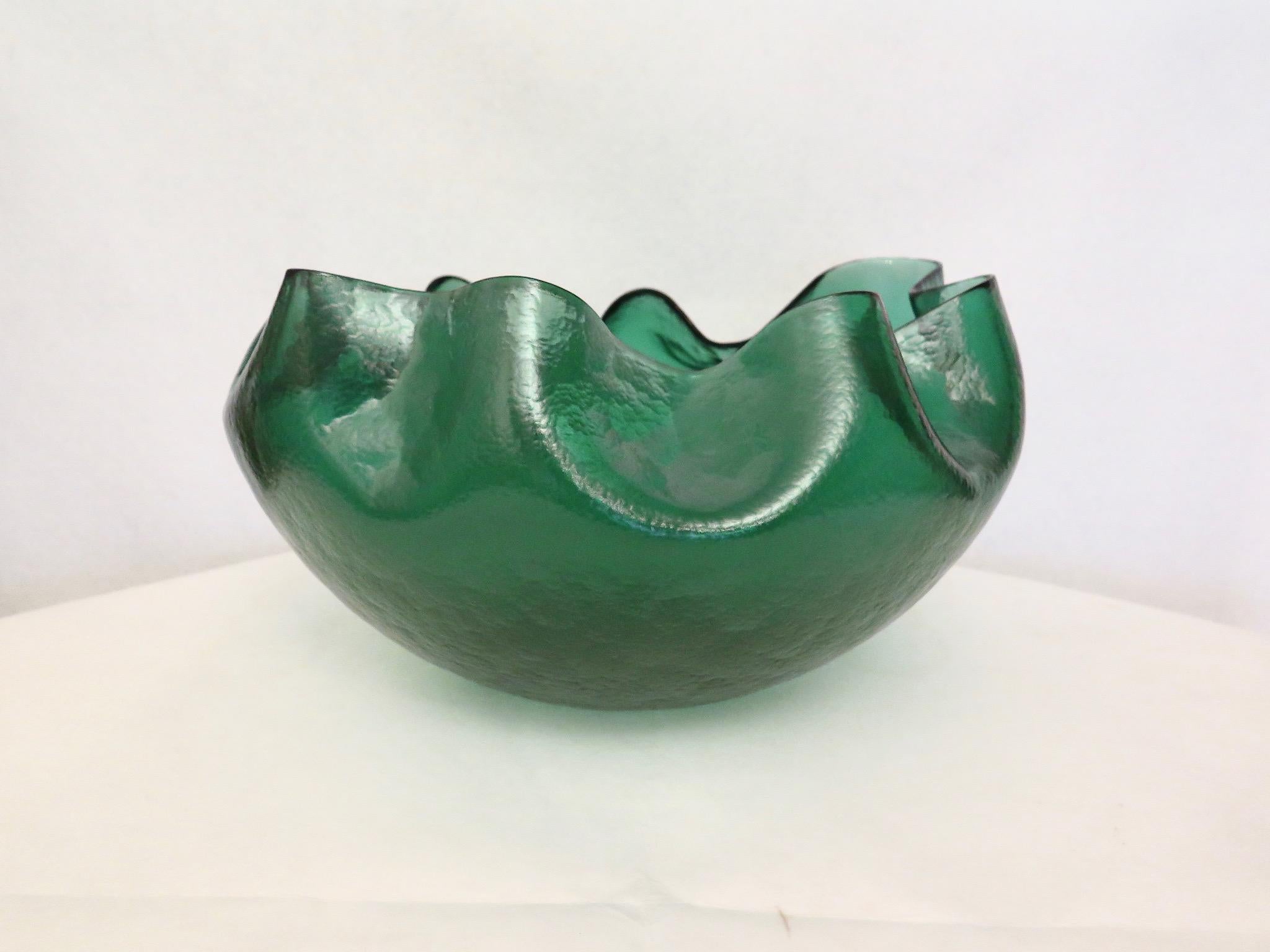 Murano Round Green Art Glass and Blown Glass Italian Vase, 1980 6