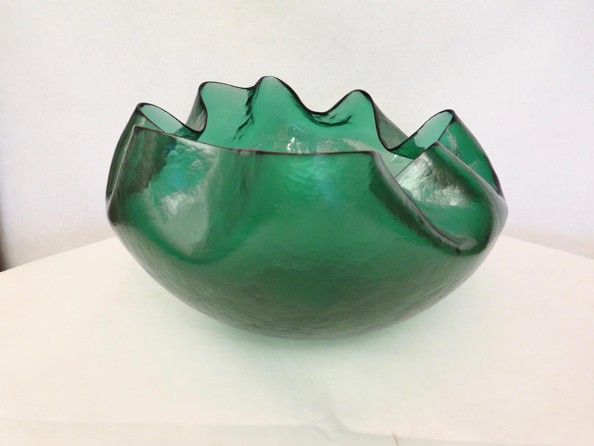 Murano Round Green Art Glass and Blown Glass Italian Vase, 1980 1