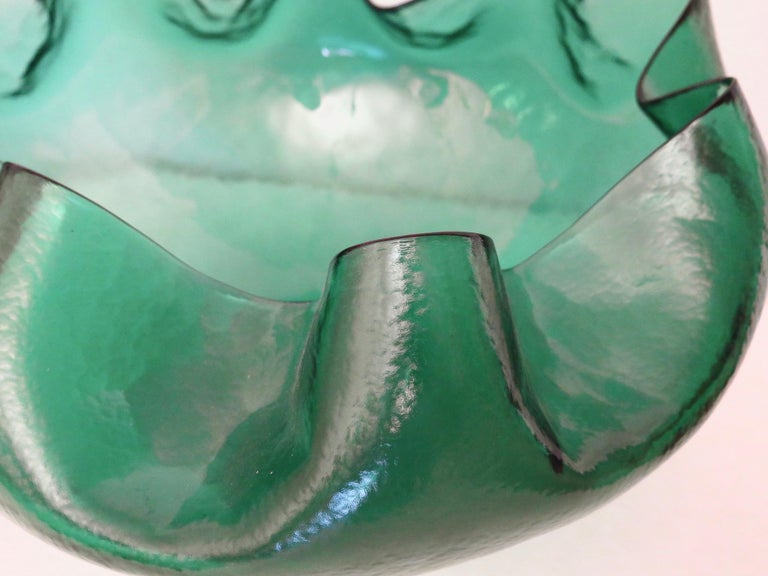 Murano Round Green Art Glass And Blown Glass Italian Vase 1980 For