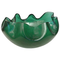 Vintage Murano Round Green Art Glass and Blown Glass Italian Vase, 1980