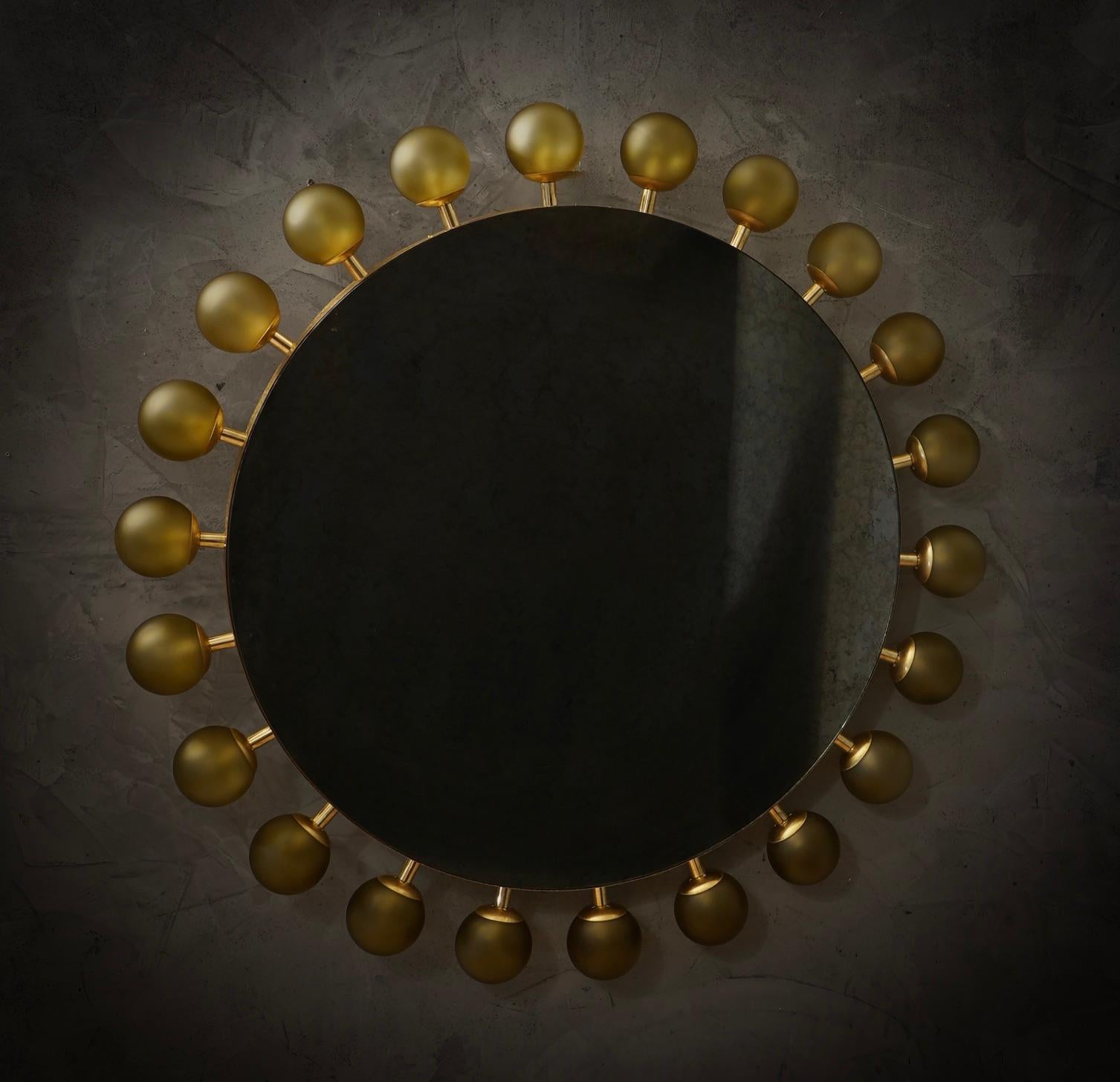 Murano Round Green Art Glass and Brass Console Mirror / Wall Mirror, 2000 2