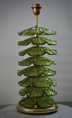 Murano Round Green Art Glass and Brass Midcentury Table Lamp, 2020