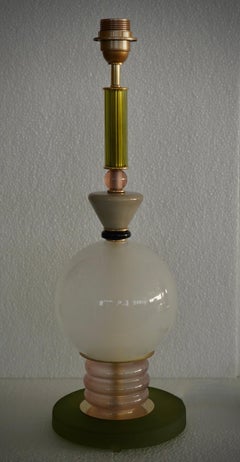 Murano Round Green Cream and Black Art Glass and Brass Table Lamp, 2020
