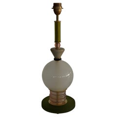 Murano Round Green Cream and Black Art Glass and Brass Table Lamp, 2020