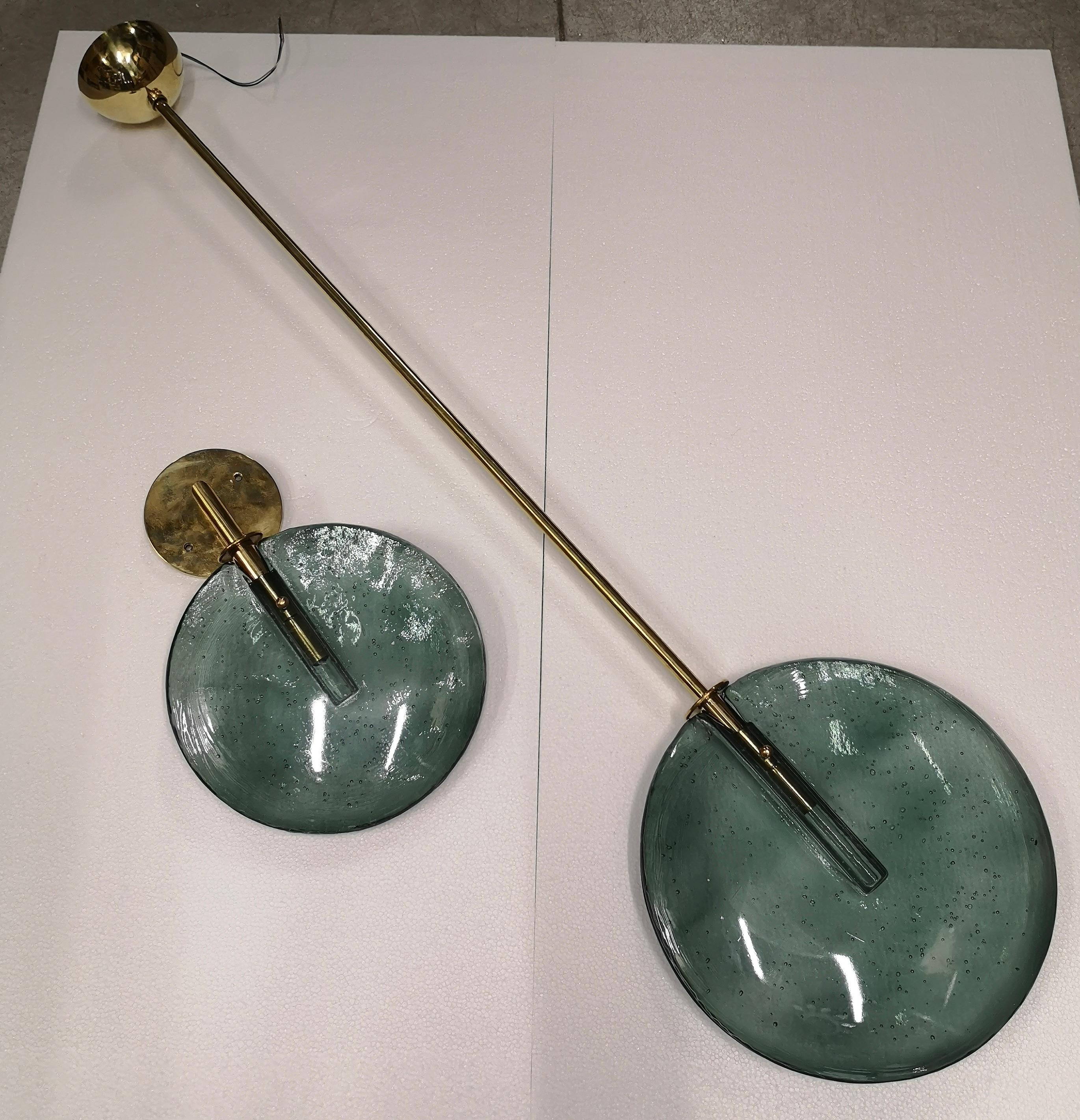 Mid-Century Modern Murano Round Green Glass and Brass Modern Lantern, 2020