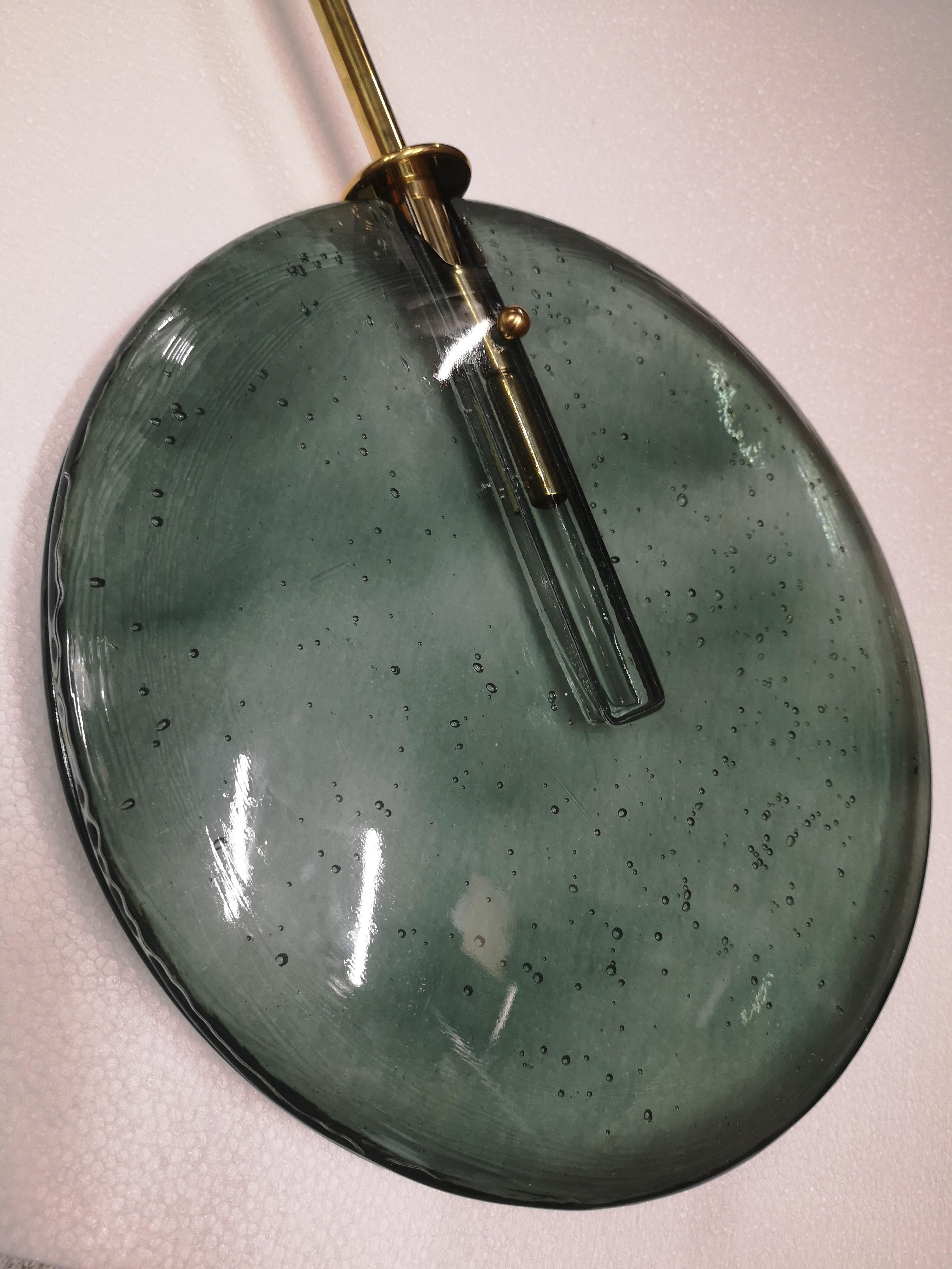 Italian Murano Round Green Glass and Brass Modern Lantern, 2020