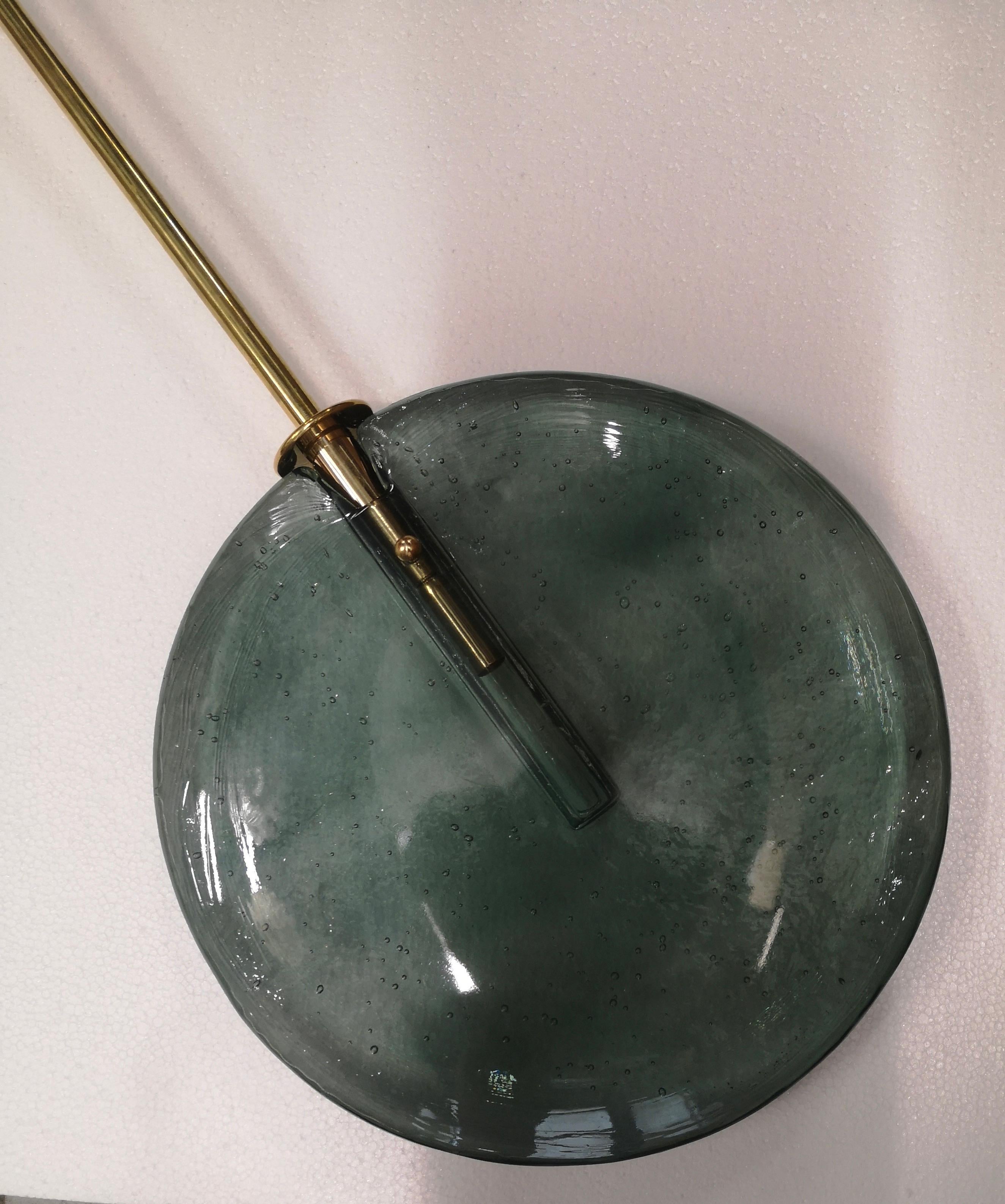 Murano Round Green Glass and Brass Modern Lantern, 2020 In Good Condition In Rome, IT