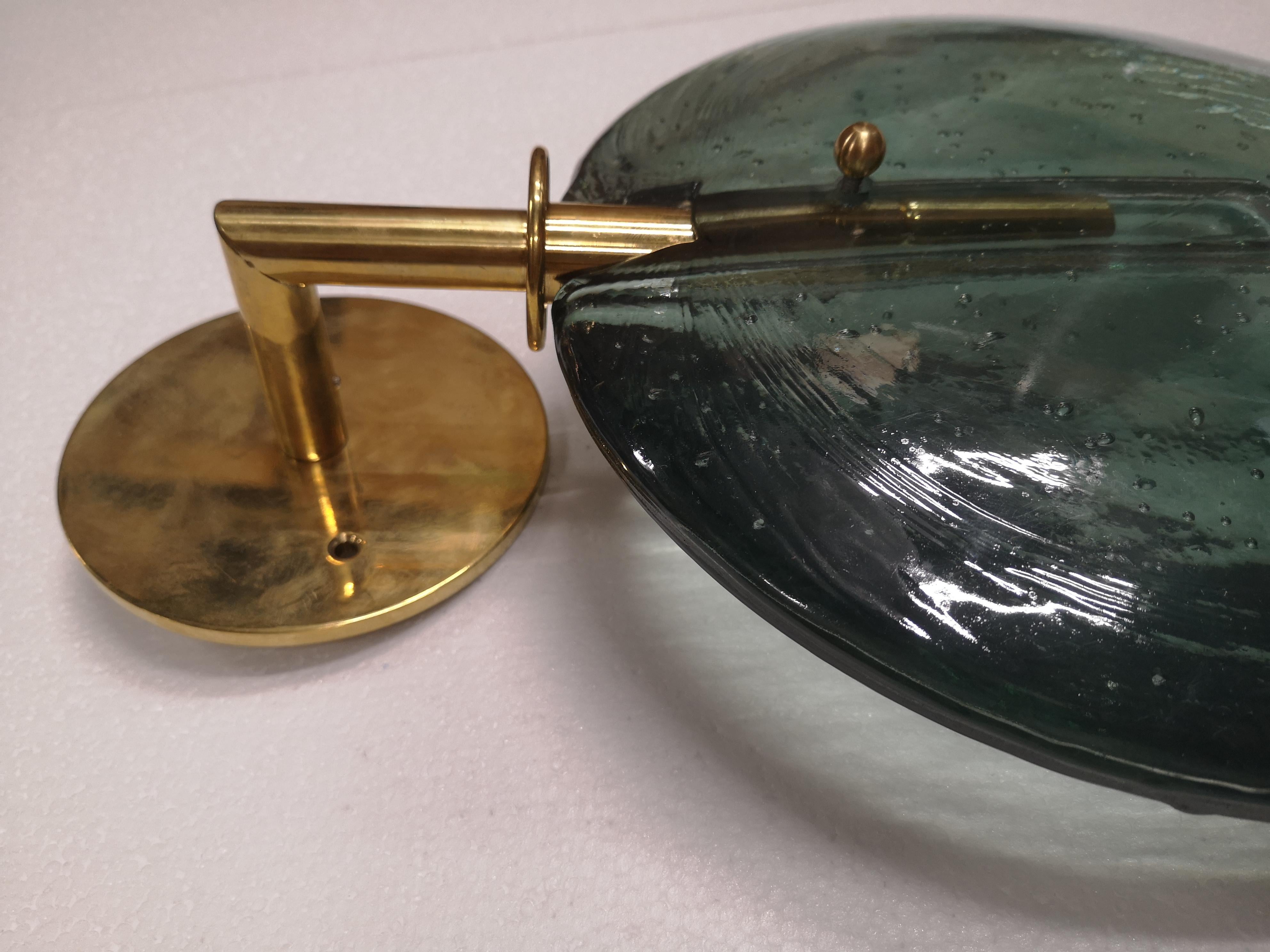 Italian Murano Round Green Glass and Brass Modern Wall Light, 2020 For Sale