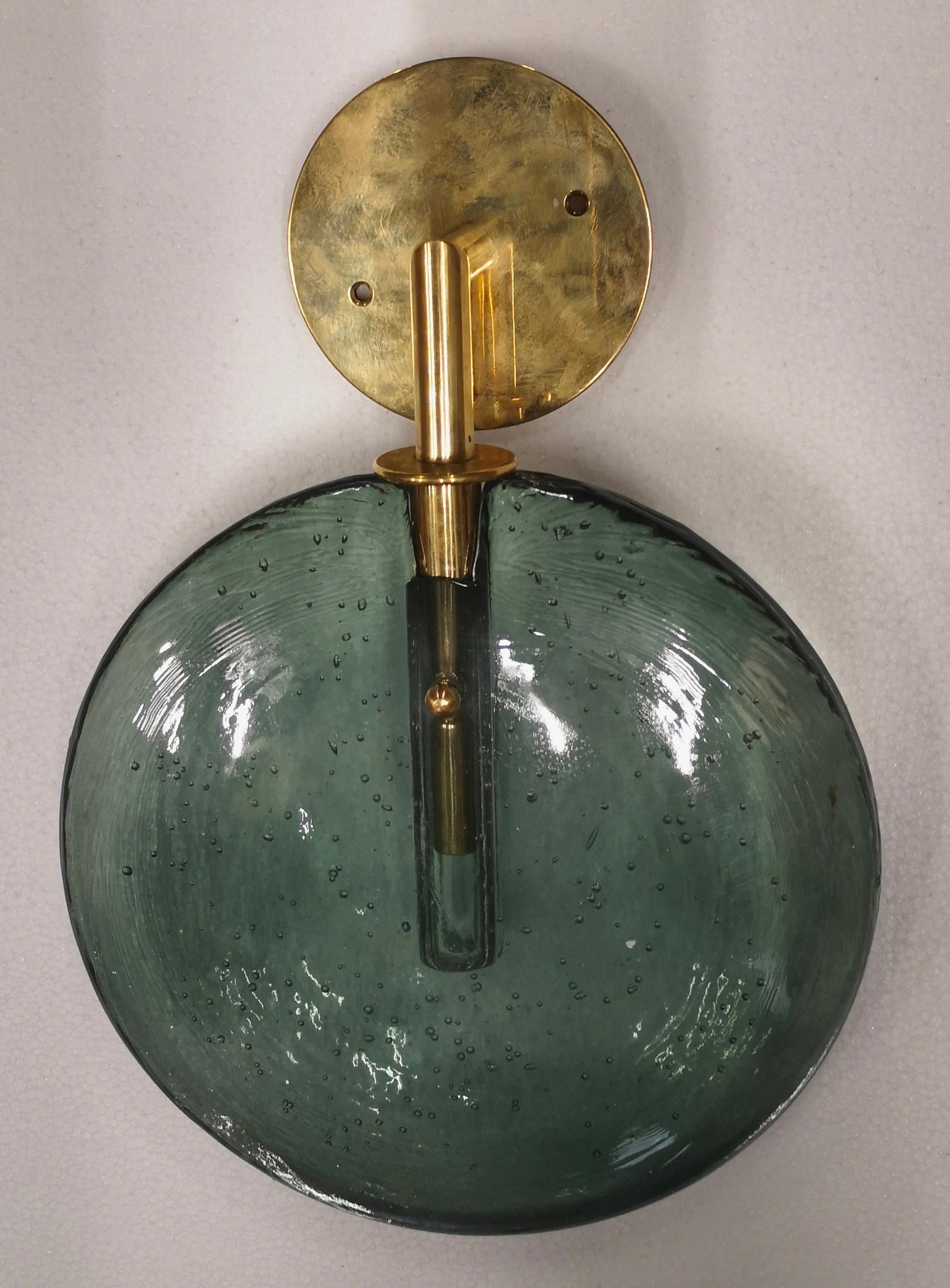 Contemporary Murano Round Green Glass and Brass Modern Wall Light, 2020 For Sale