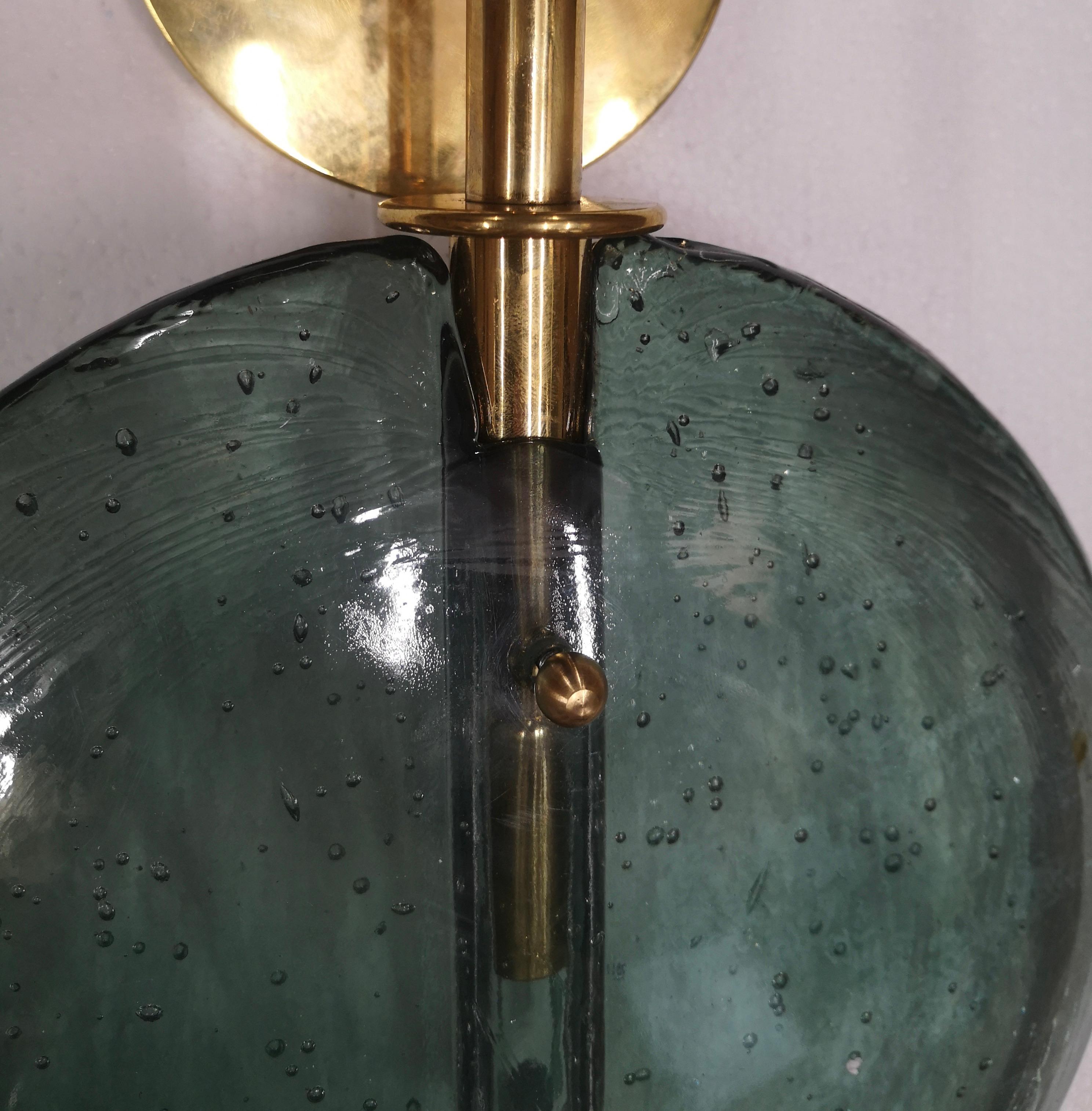 Murano Round Green Glass and Brass Modern Wall Light, 2020 For Sale 2