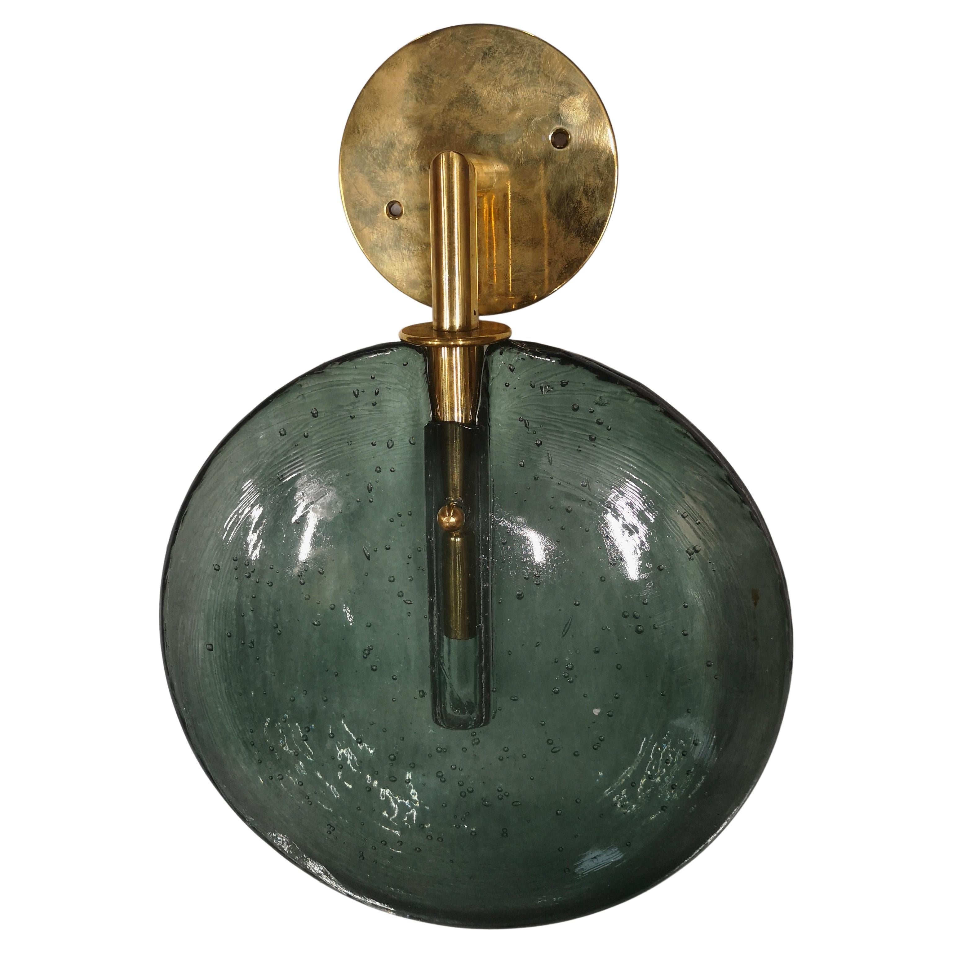 Murano Round Green Glass and Brass Modern Wall Light, 2020 For Sale